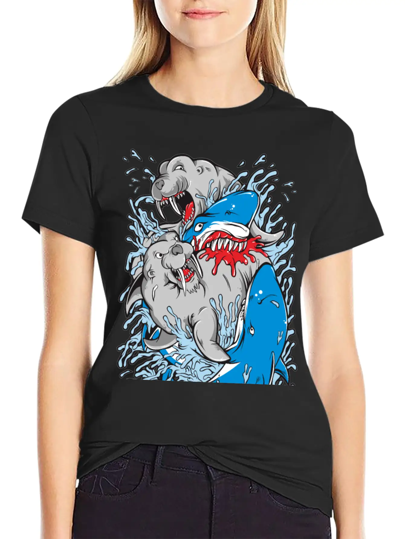 Shark Versus Walrus Stylish Everyday T-Shirt – Unisex Basic Cotton Tee