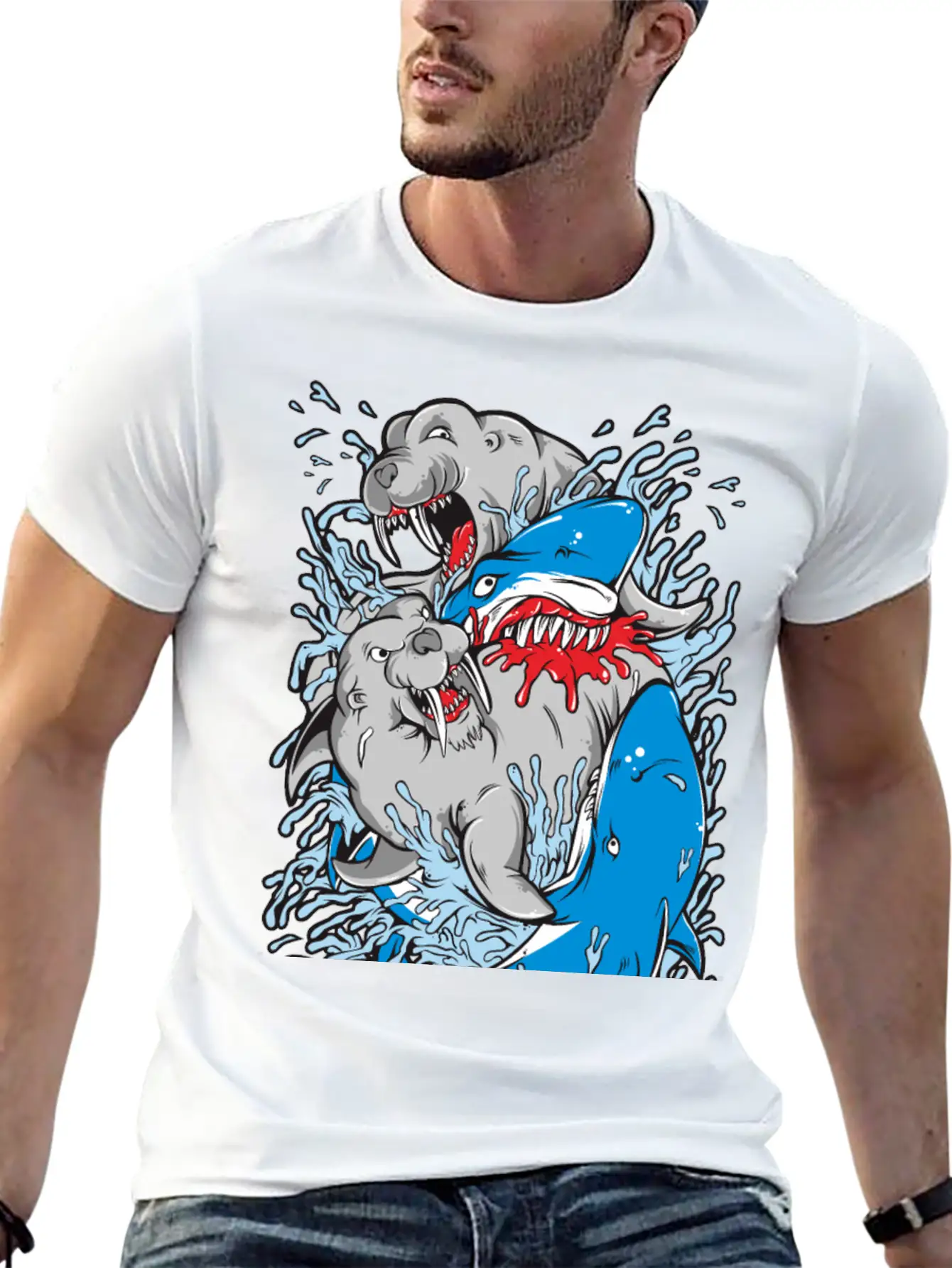 Shark Versus Walrus Stylish Everyday T-Shirt – Unisex Basic Cotton Tee