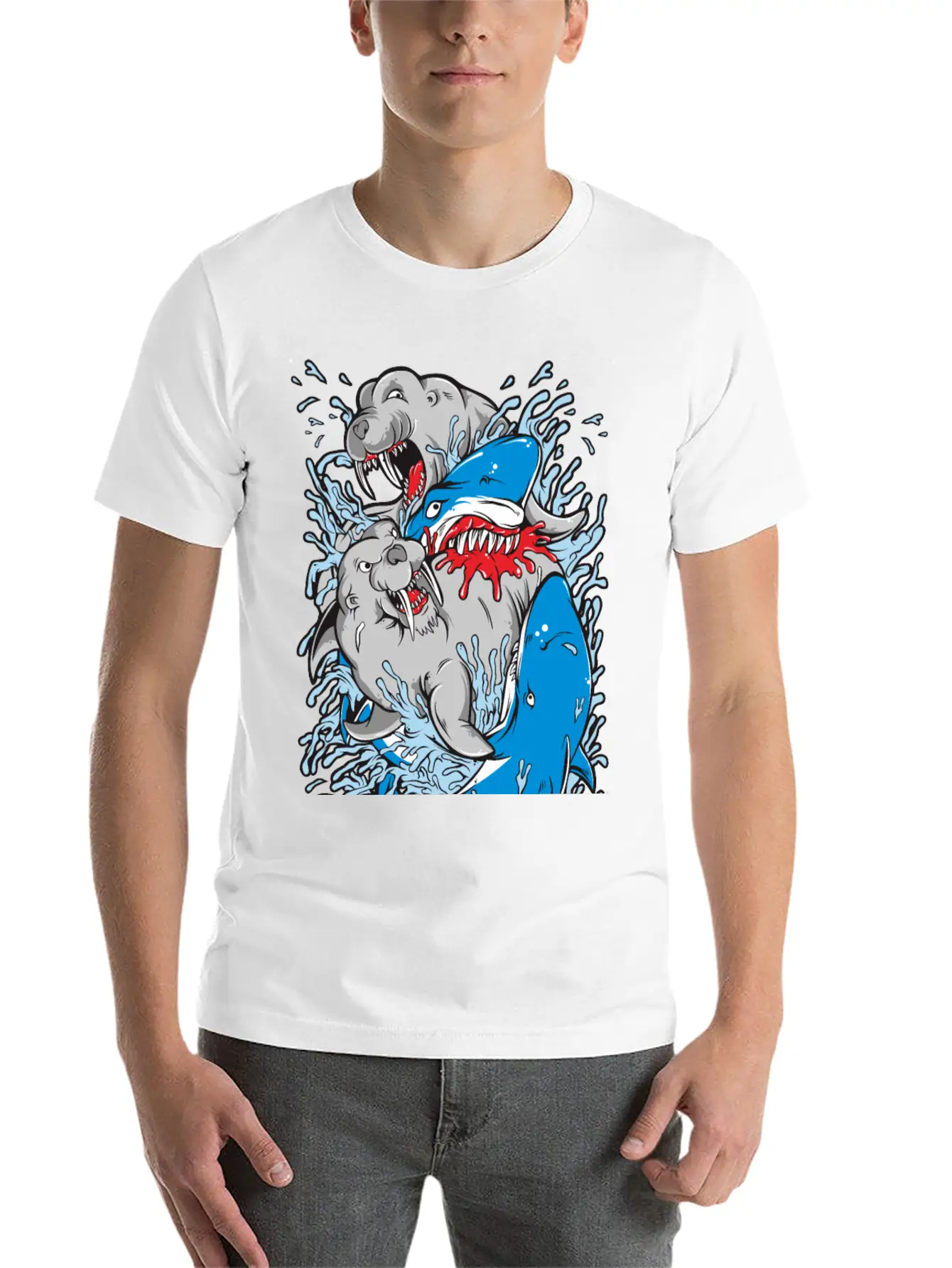 Shark Versus Walrus Stylish Everyday T-Shirt – Unisex Basic Cotton Tee