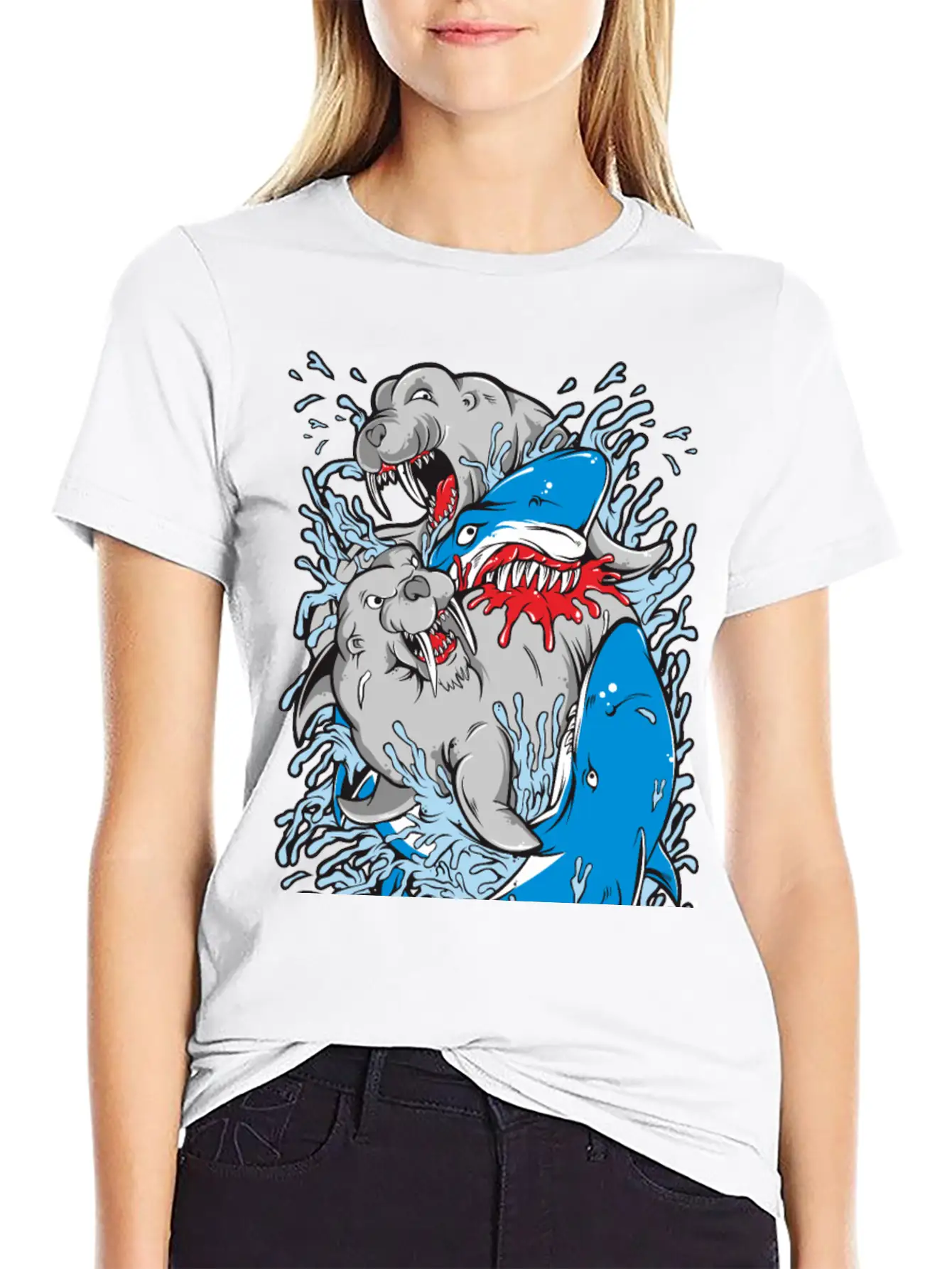Shark Versus Walrus Stylish Everyday T-Shirt – Unisex Basic Cotton Tee