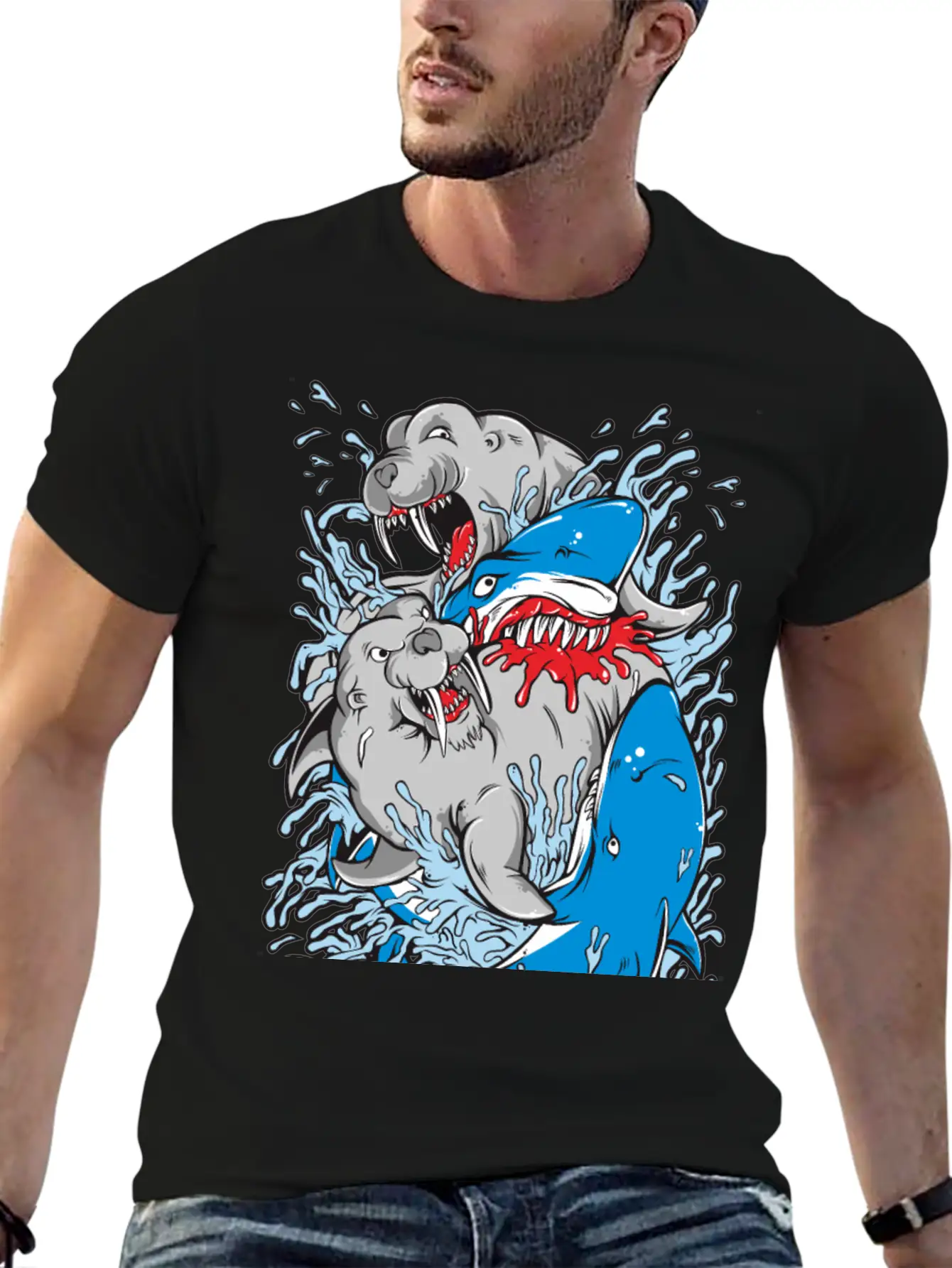 Shark Versus Walrus Stylish Everyday T-Shirt – Unisex Basic Cotton Tee