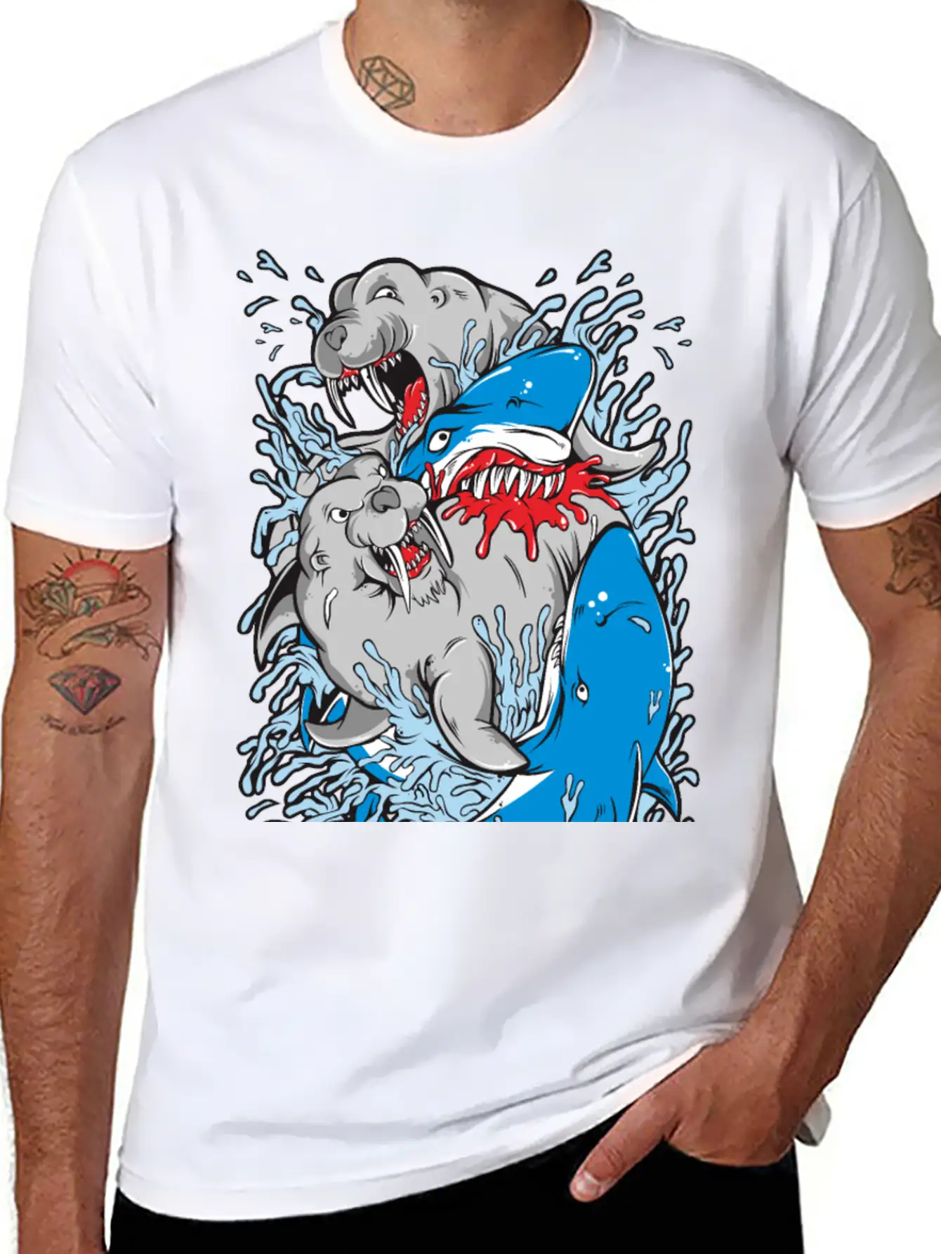 Shark Versus Walrus Stylish Everyday T-Shirt – Unisex Basic Cotton Tee