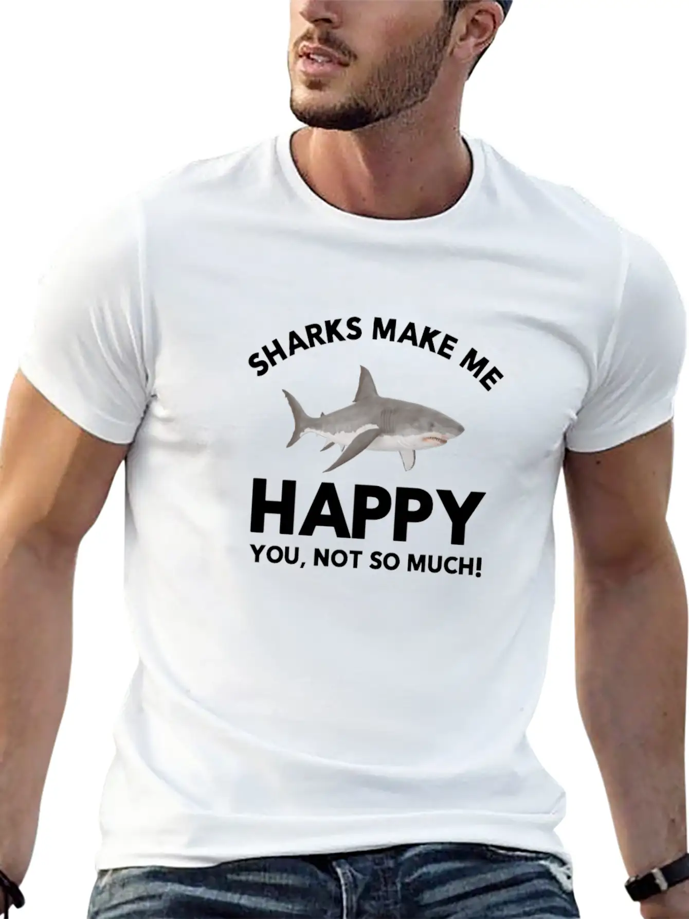 Sharks Make Me Happy Shark Lovers Basic Graphic T-Shirt – Daily Comfort In Soft Cotton