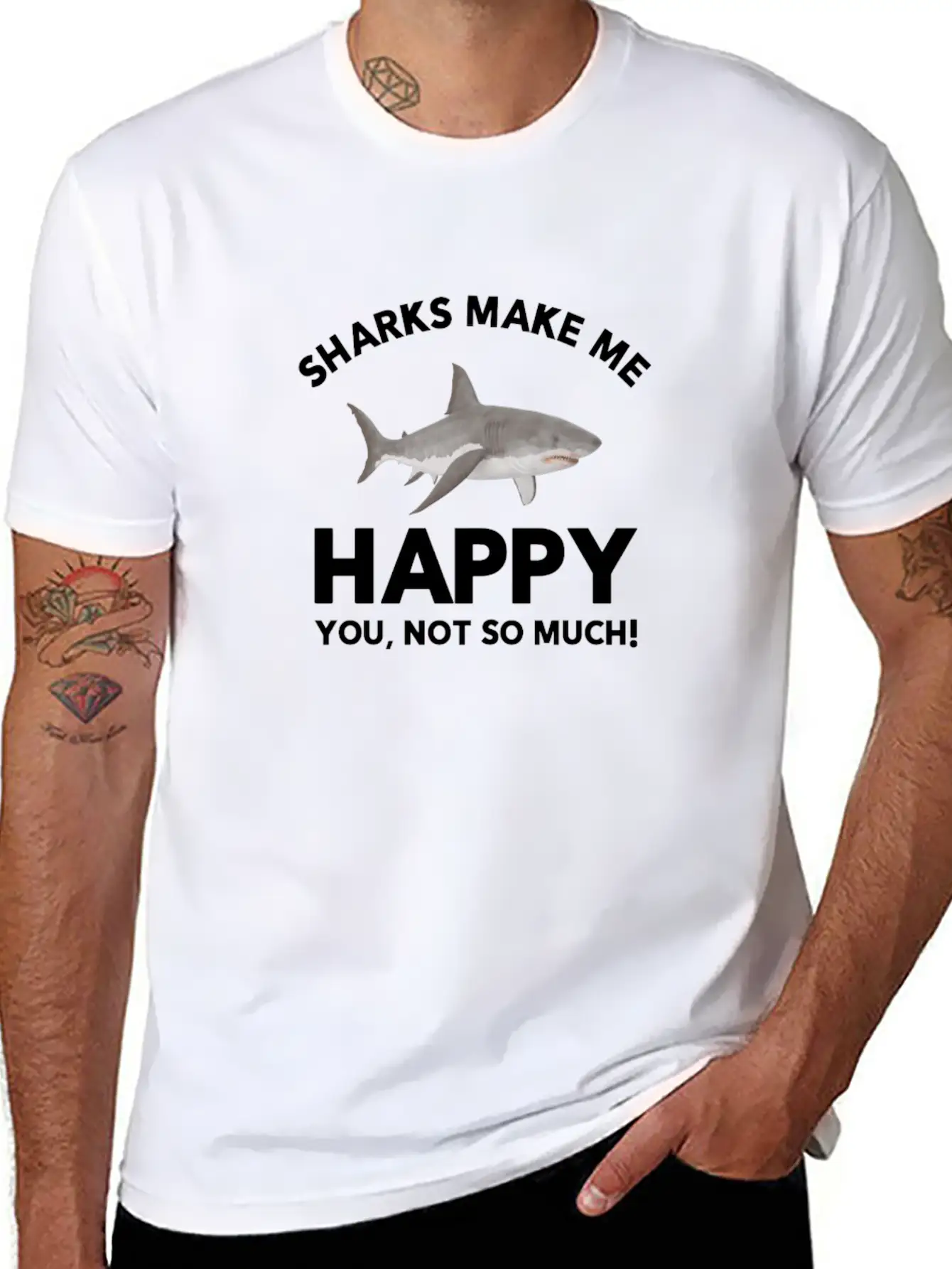 Sharks Make Me Happy Shark Lovers Basic Graphic T-Shirt – Daily Comfort In Soft Cotton