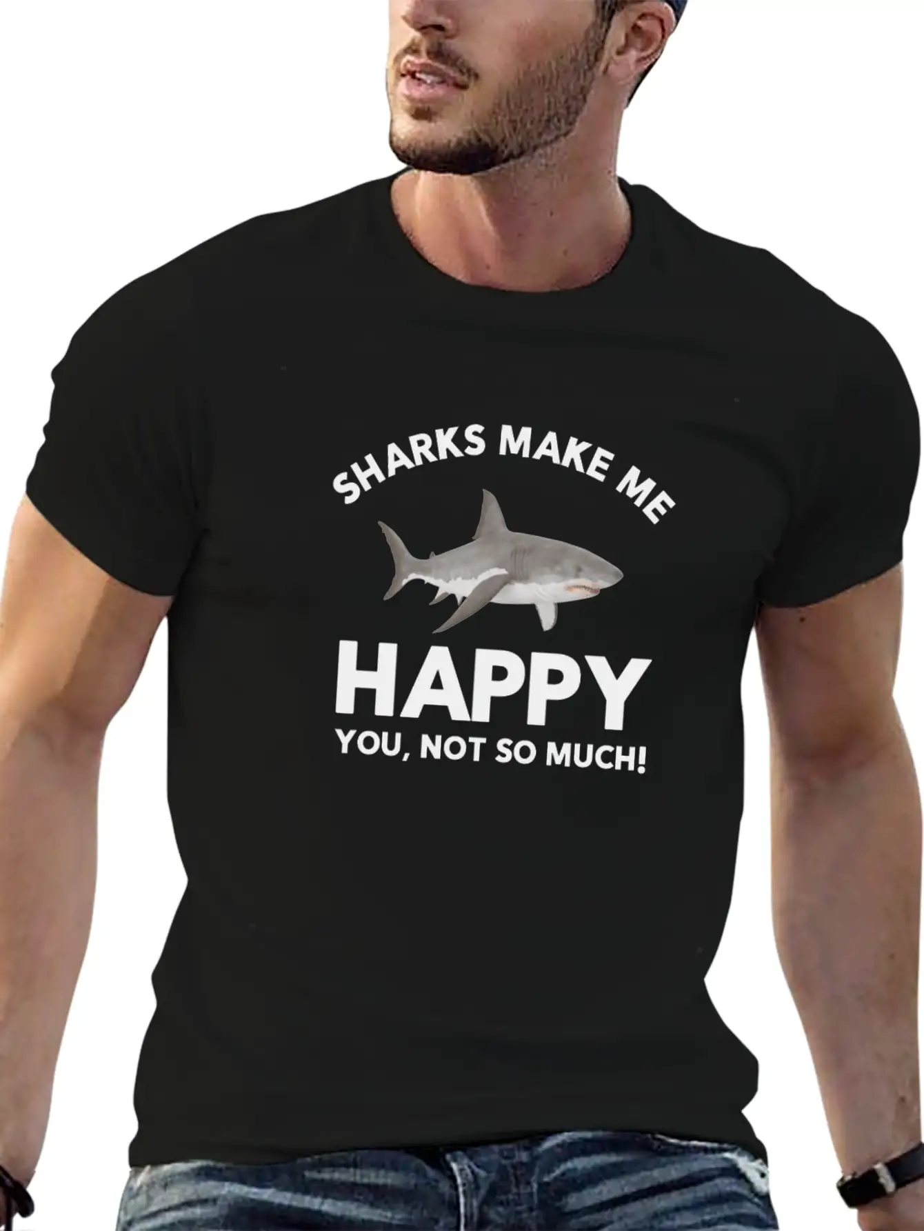 Sharks Make Me Happy Shark Lovers Basic Graphic T-Shirt – Daily Comfort In Soft Cotton
