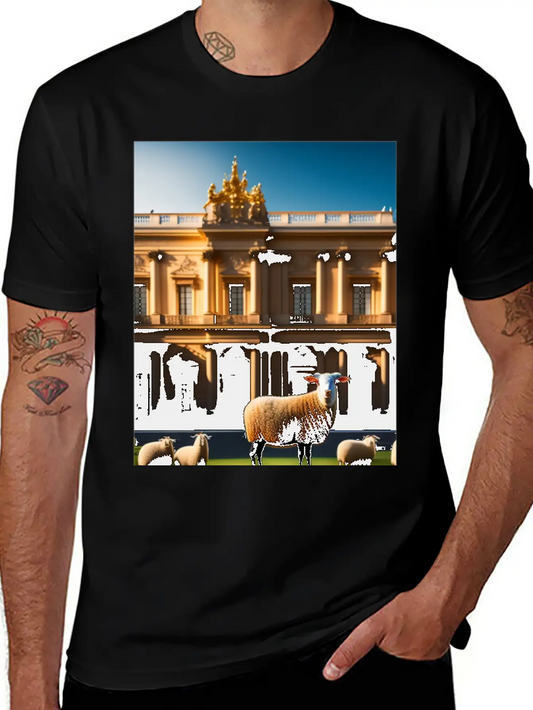 Sheep In Baroque Armor In Front Of Palace Made Of Comfortable Minimalist Graphic Tee – Summer Style Essential