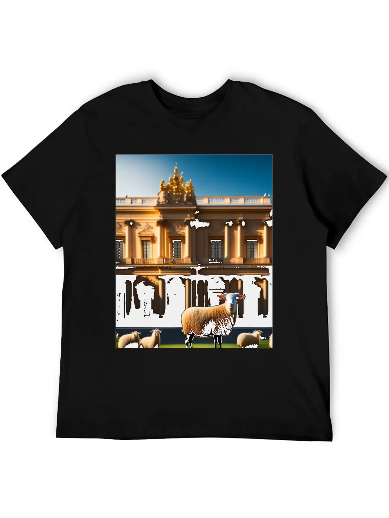 Sheep In Baroque Armor In Front Of Palace Made Of Comfortable Minimalist Graphic Tee – Summer Style Essential