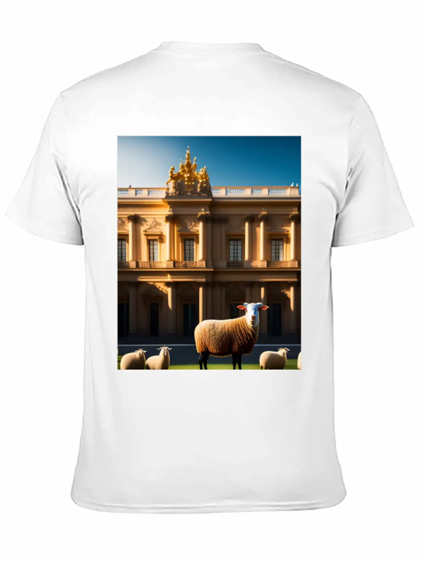 Sheep In Baroque Armor In Front Of Palace Made Of Comfortable Minimalist Graphic Tee – Summer Style Essential