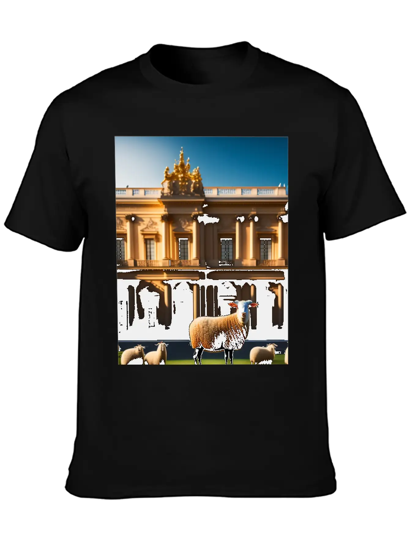 Sheep In Baroque Armor In Front Of Palace Made Of Comfortable Minimalist Graphic Tee – Summer Style Essential