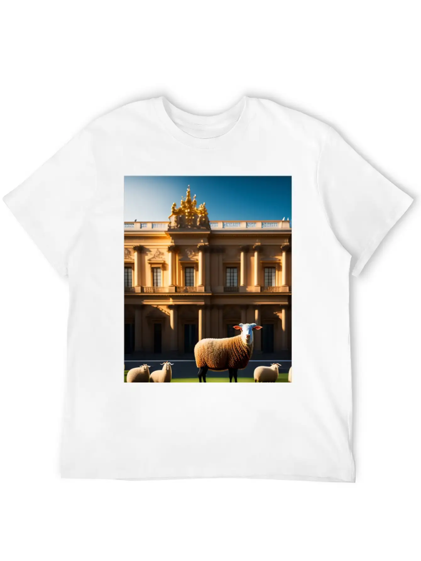 Sheep In Baroque Armor In Front Of Palace Made Of Comfortable Minimalist Graphic Tee – Summer Style Essential