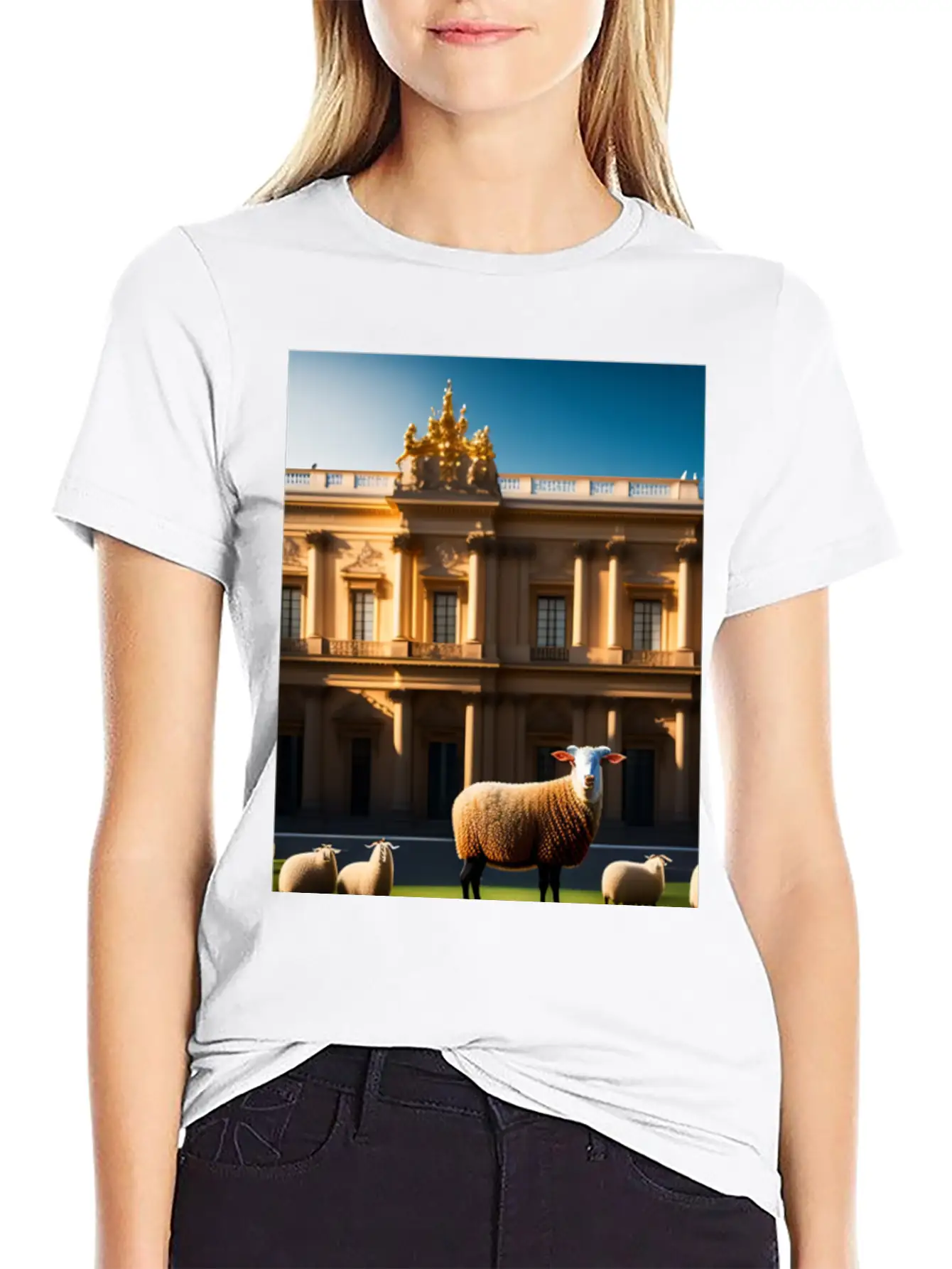 Sheep In Baroque Armor In Front Of Palace Made Of Comfortable Minimalist Graphic Tee – Summer Style Essential