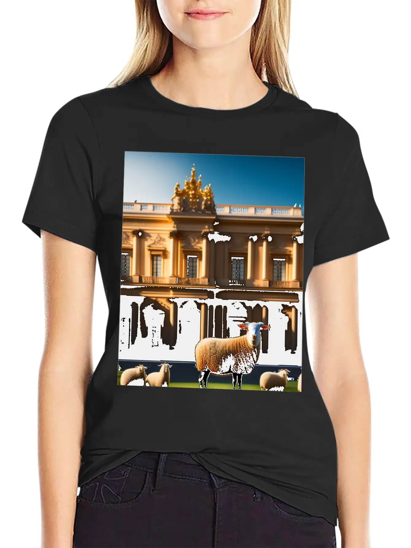 Sheep In Baroque Armor In Front Of Palace Made Of Comfortable Minimalist Graphic Tee – Summer Style Essential
