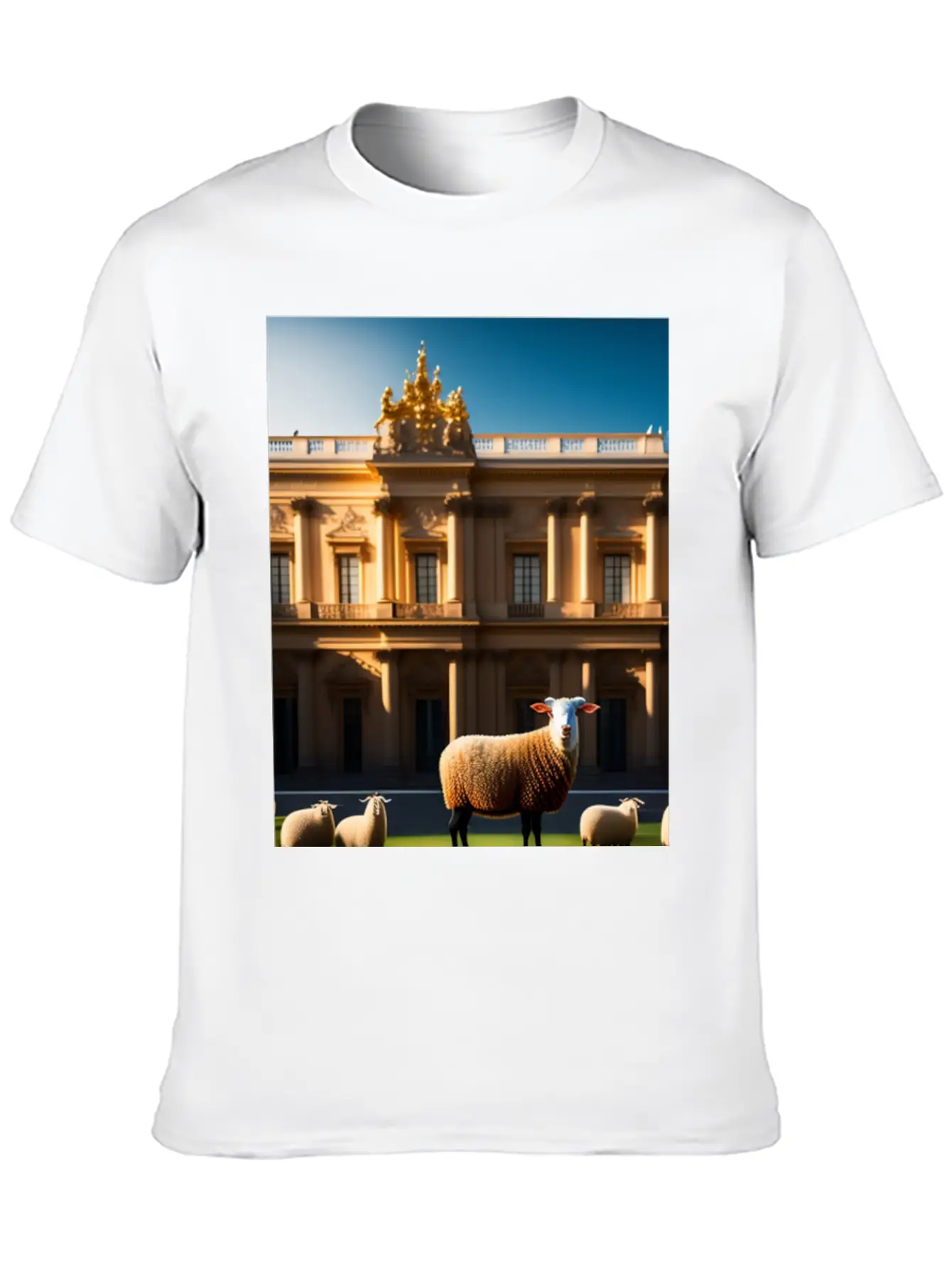Sheep In Baroque Armor In Front Of Palace Made Of Comfortable Minimalist Graphic Tee – Summer Style Essential