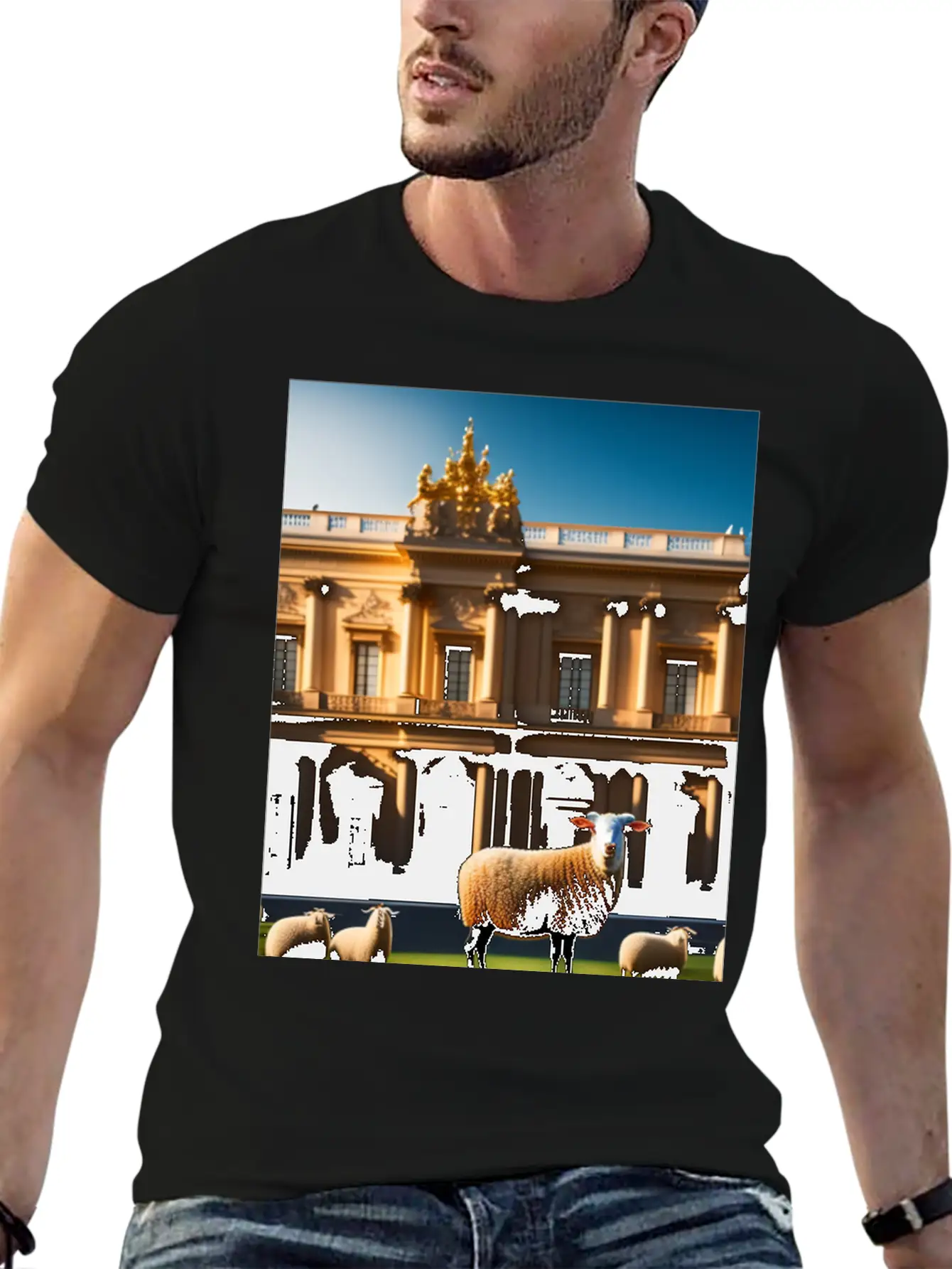 Sheep In Baroque Armor In Front Of Palace Made Of Comfortable Minimalist Graphic Tee – Summer Style Essential