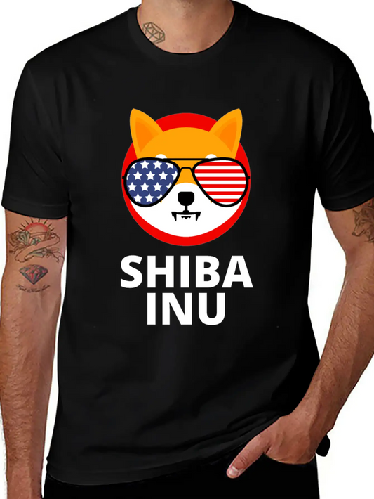 Shiba Inu Coin SHIB Token US Flag Sunglasses Essential Unisex Summer Tee – Soft Cotton Casual Fit