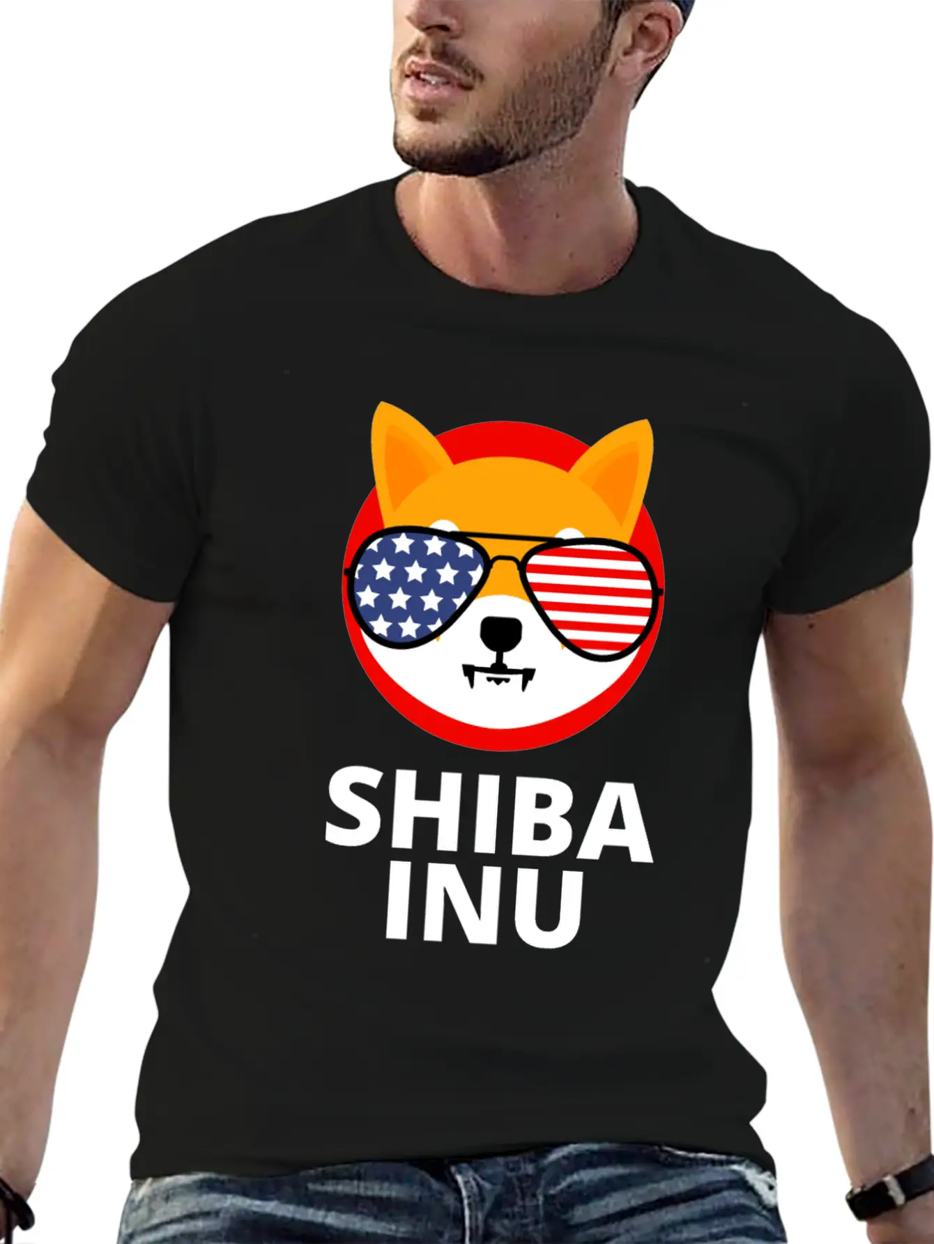 Shiba Inu Coin SHIB Token US Flag Sunglasses Essential Unisex Summer Tee – Soft Cotton Casual Fit