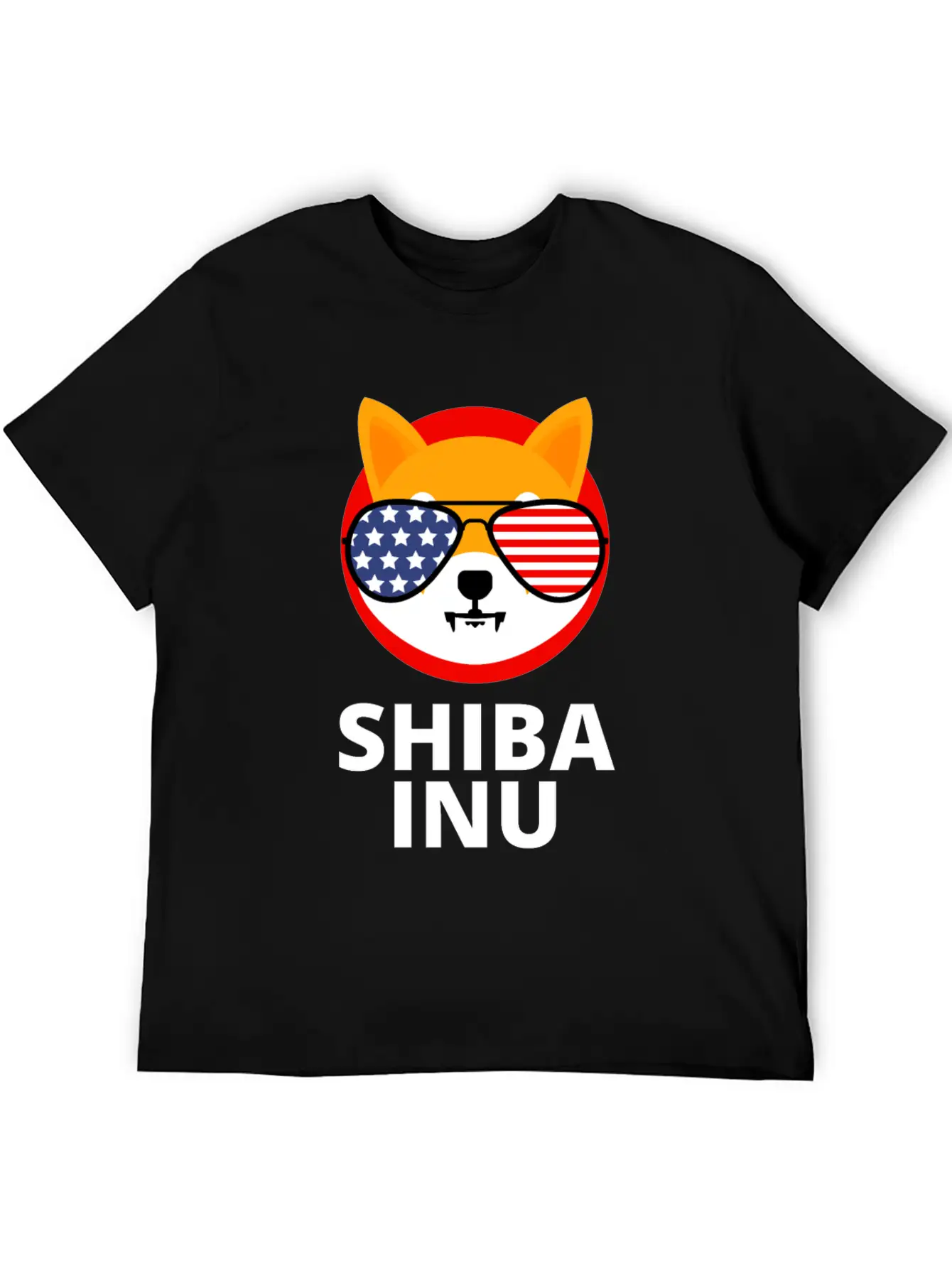 Shiba Inu Coin SHIB Token US Flag Sunglasses Essential Unisex Summer Tee – Soft Cotton Casual Fit