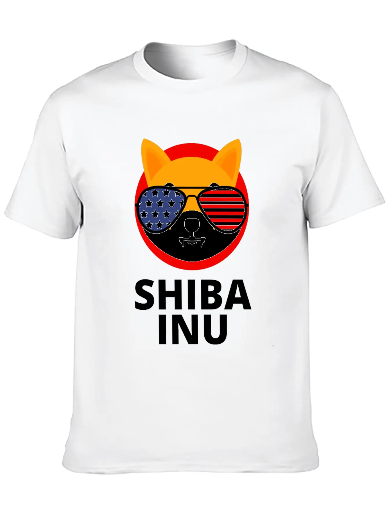 Shiba Inu Coin SHIB Token US Flag Sunglasses Essential Unisex Summer Tee – Soft Cotton Casual Fit
