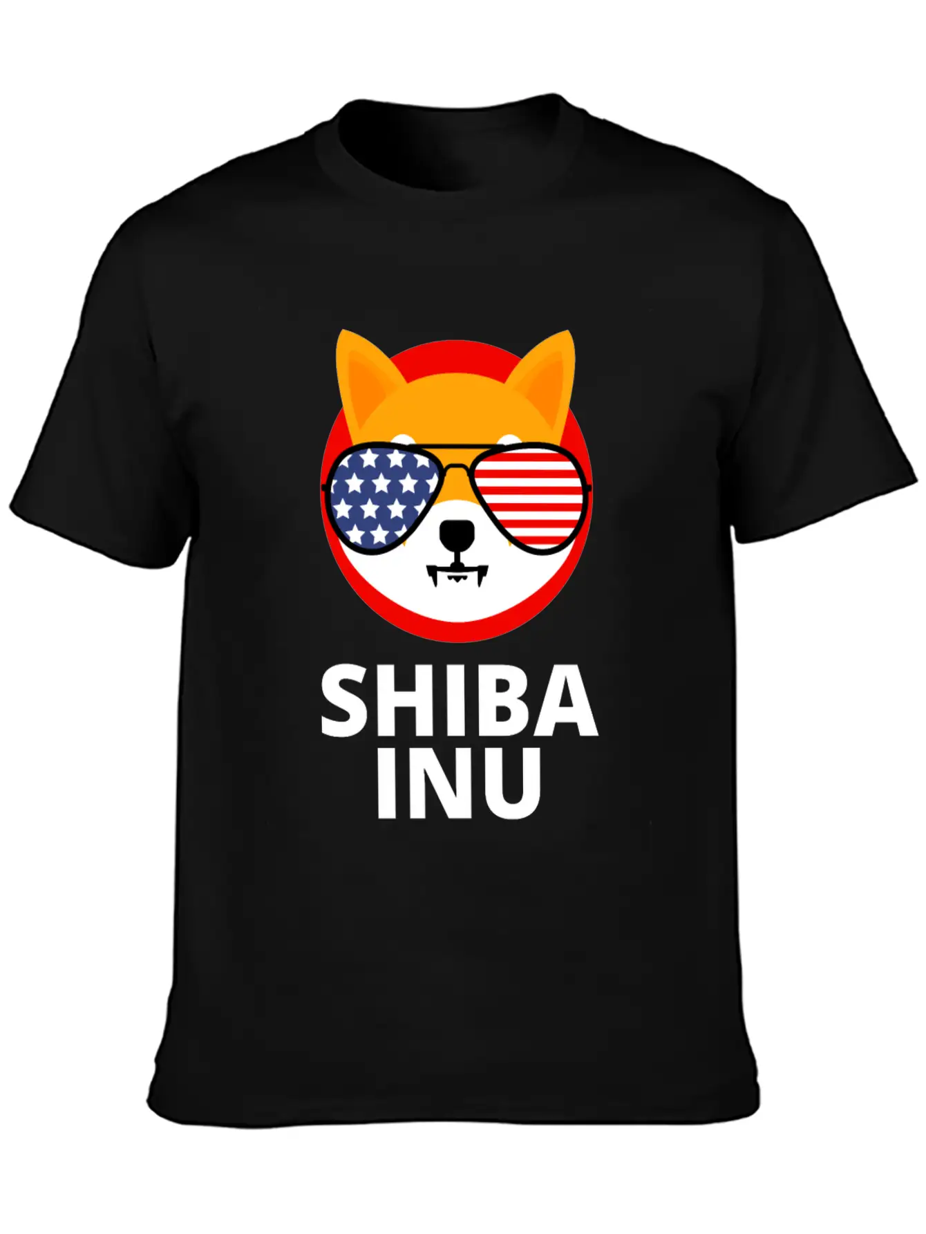 Shiba Inu Coin SHIB Token US Flag Sunglasses Essential Unisex Summer Tee – Soft Cotton Casual Fit