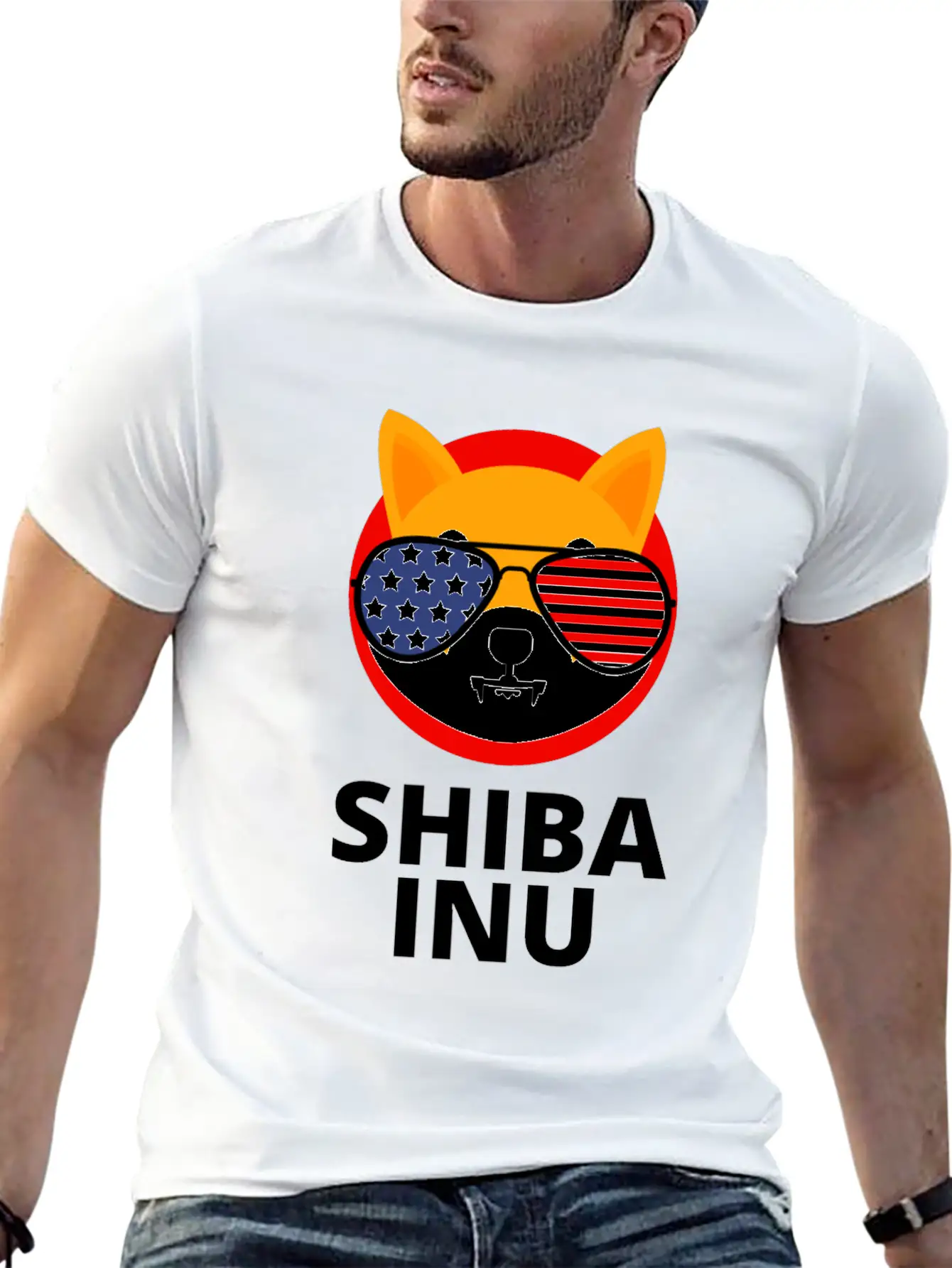 Shiba Inu Coin SHIB Token US Flag Sunglasses Essential Unisex Summer Tee – Soft Cotton Casual Fit