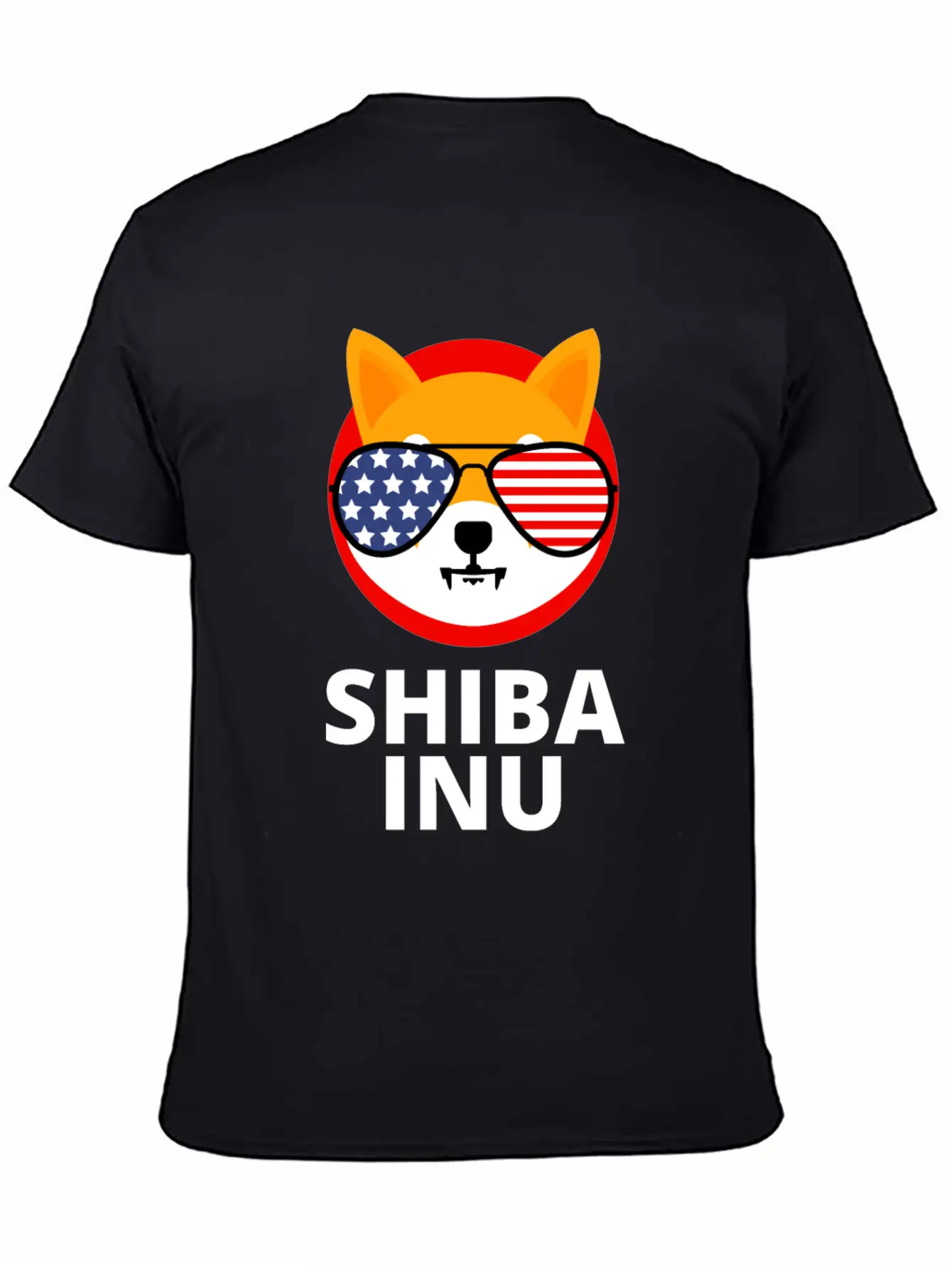 Shiba Inu Coin SHIB Token US Flag Sunglasses Essential Unisex Summer Tee – Soft Cotton Casual Fit