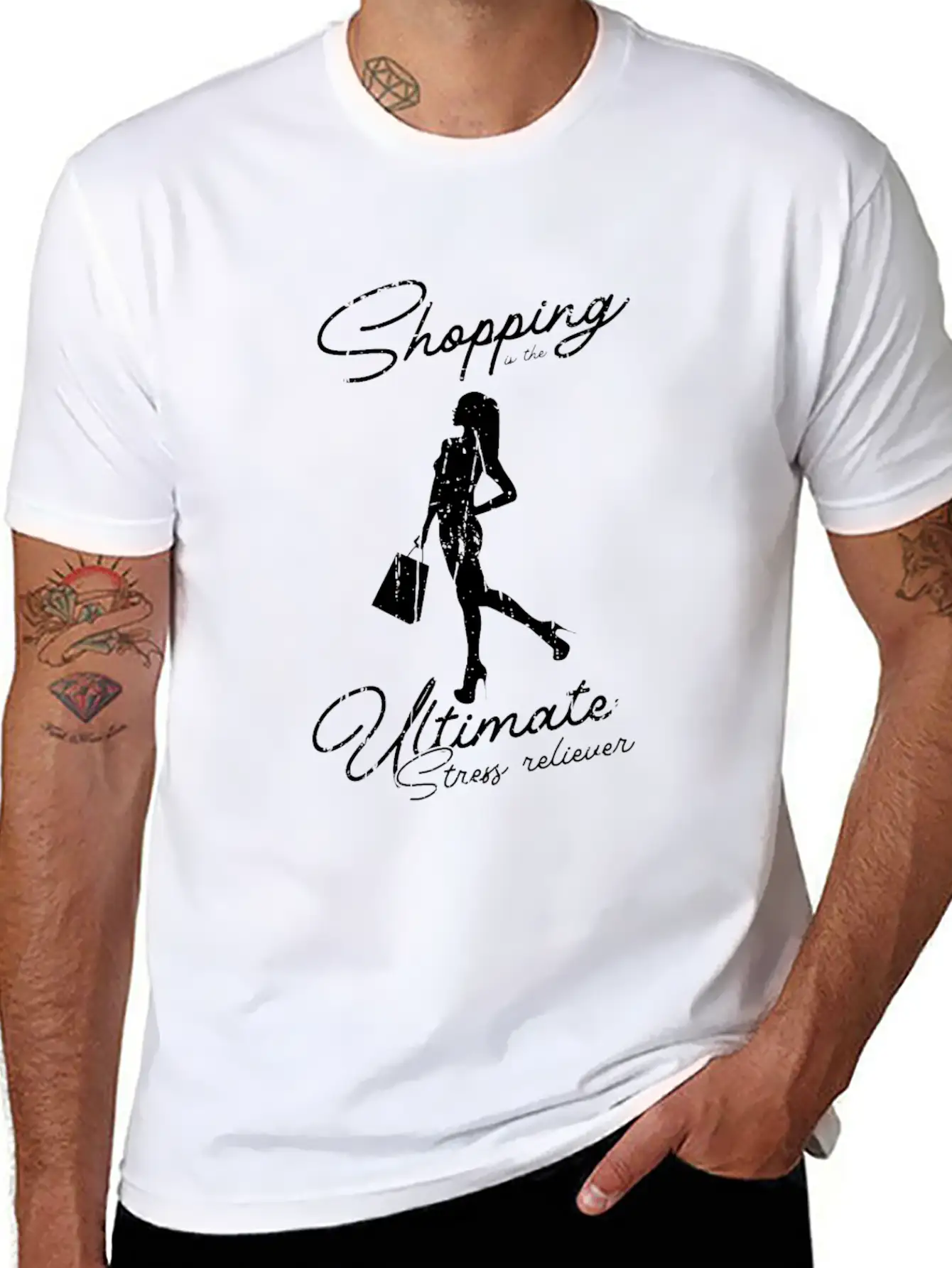 Shopping Is The Ultimate Stress Reliever - Basic Graphic T-Shirt – Daily Comfort In Soft Cotton