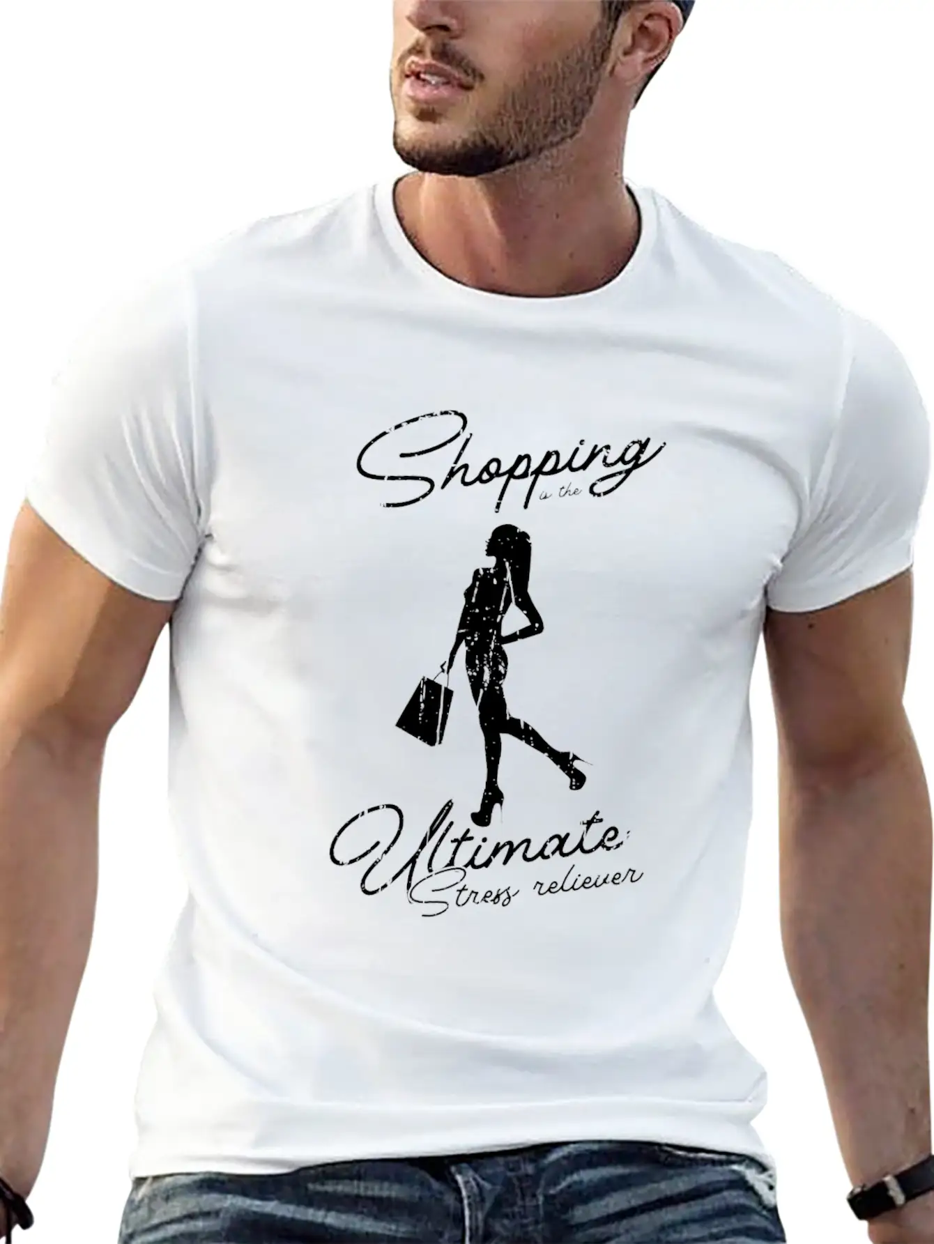 Shopping Is The Ultimate Stress Reliever - Basic Graphic T-Shirt – Daily Comfort In Soft Cotton
