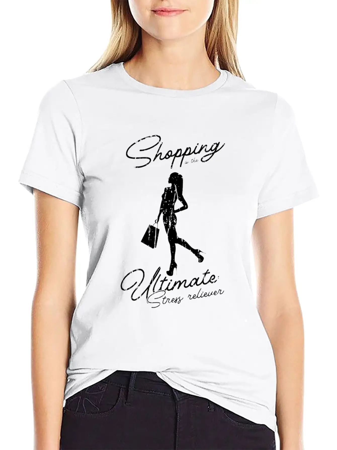 Shopping Is The Ultimate Stress Reliever - Basic Graphic T-Shirt – Daily Comfort In Soft Cotton