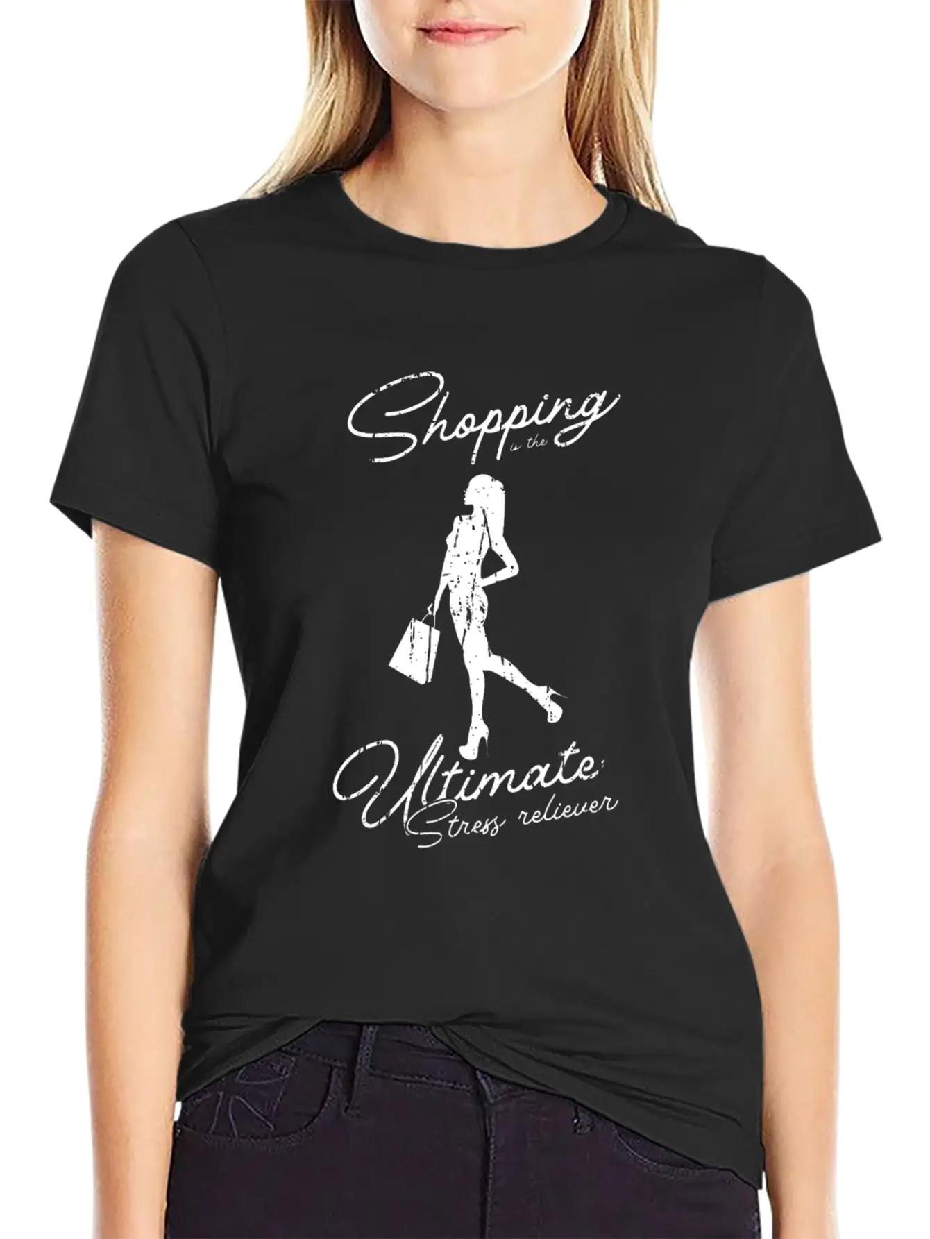 Shopping Is The Ultimate Stress Reliever - Basic Graphic T-Shirt – Daily Comfort In Soft Cotton
