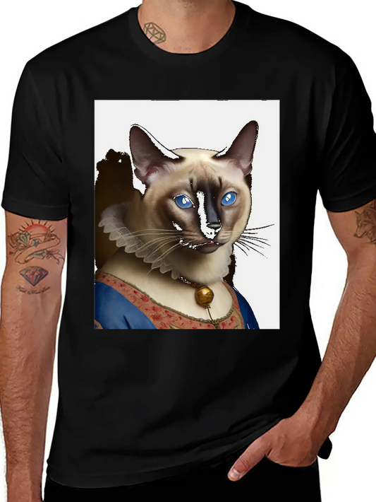 Siamese Cat Breed Portrait Royal Renaissance Anima Unisex Short Sleeve Soft Cotton T-Shirt – Casual Everyday Wear