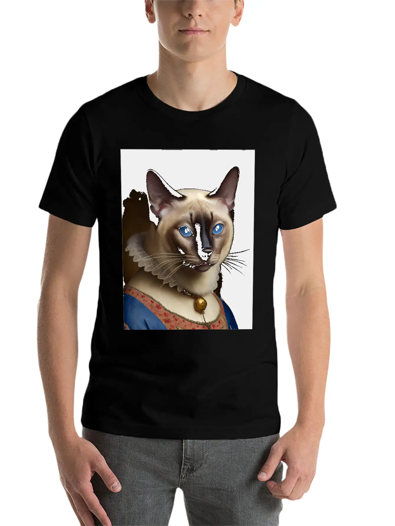 Siamese Cat Breed Portrait Royal Renaissance Anima Unisex Short Sleeve Soft Cotton T-Shirt – Casual Everyday Wear