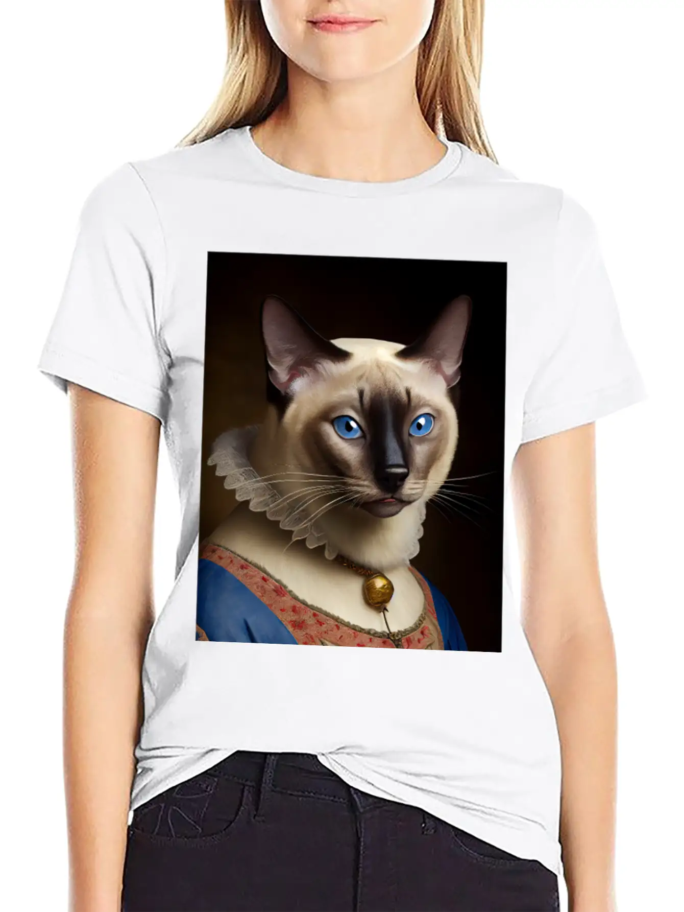 Siamese Cat Breed Portrait Royal Renaissance Anima Unisex Short Sleeve Soft Cotton T-Shirt – Casual Everyday Wear