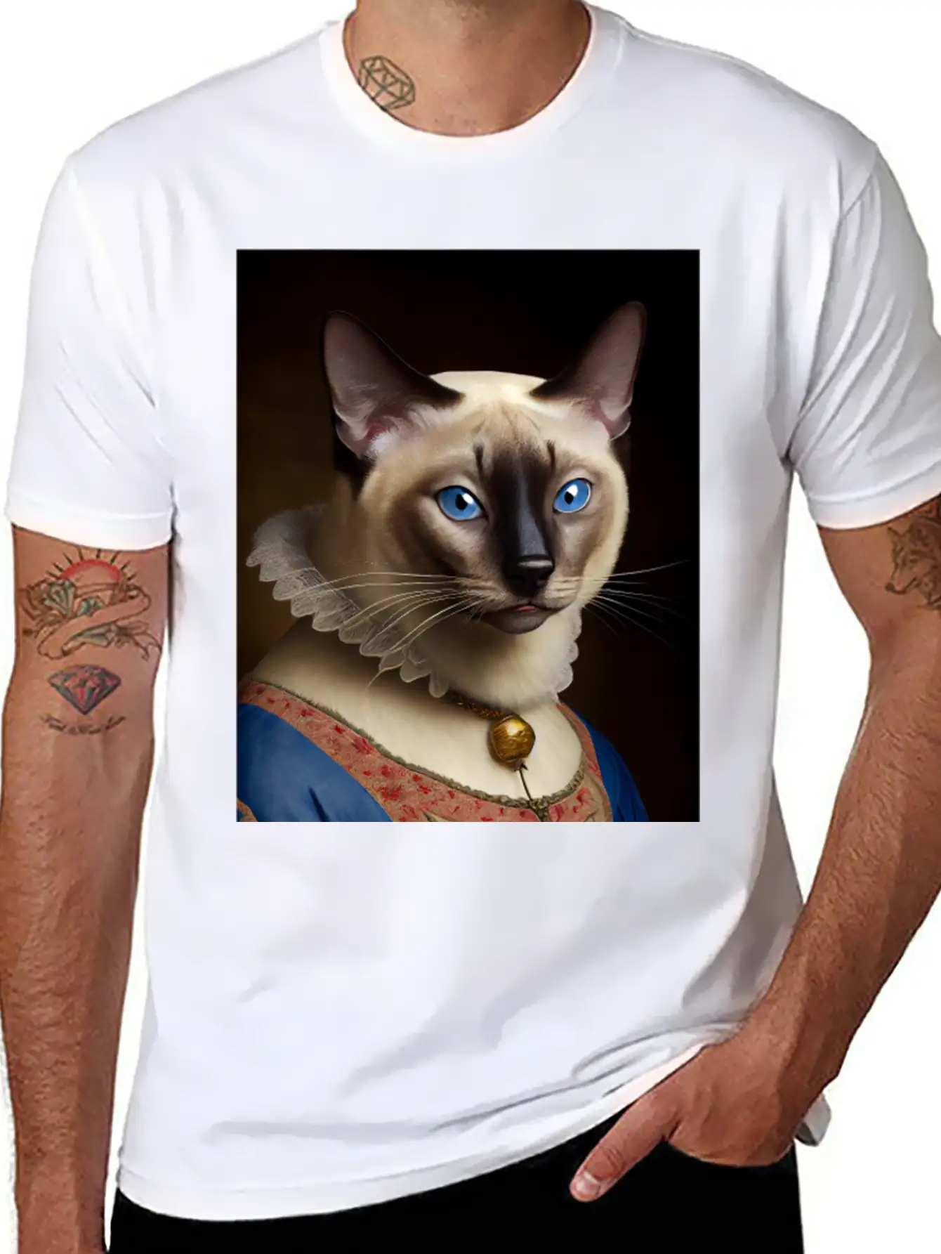 Siamese Cat Breed Portrait Royal Renaissance Anima Unisex Short Sleeve Soft Cotton T-Shirt – Casual Everyday Wear