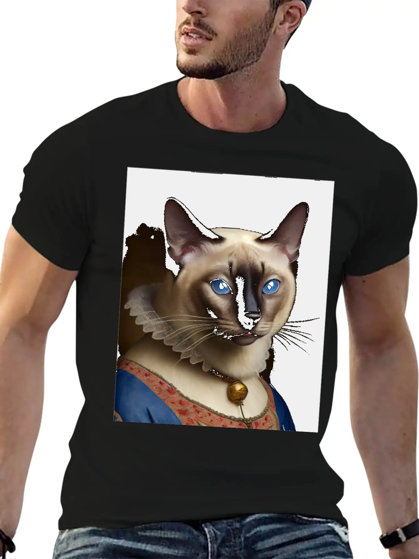 Siamese Cat Breed Portrait Royal Renaissance Anima Unisex Short Sleeve Soft Cotton T-Shirt – Casual Everyday Wear