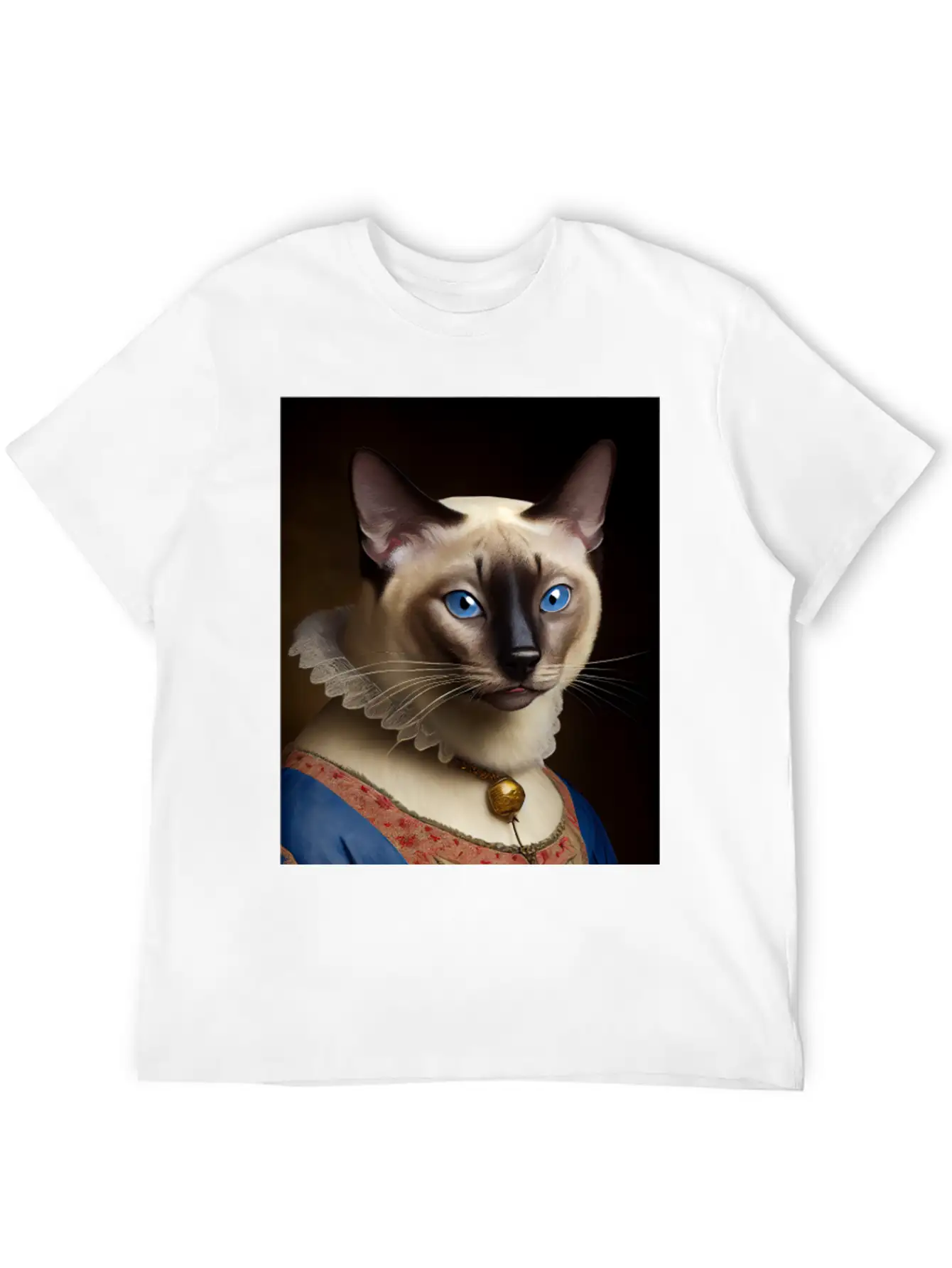 Siamese Cat Breed Portrait Royal Renaissance Anima Unisex Short Sleeve Soft Cotton T-Shirt – Casual Everyday Wear