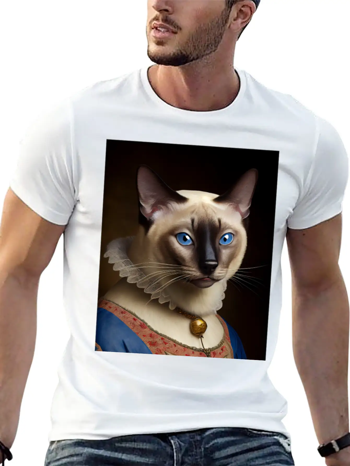 Siamese Cat Breed Portrait Royal Renaissance Anima Unisex Short Sleeve Soft Cotton T-Shirt – Casual Everyday Wear