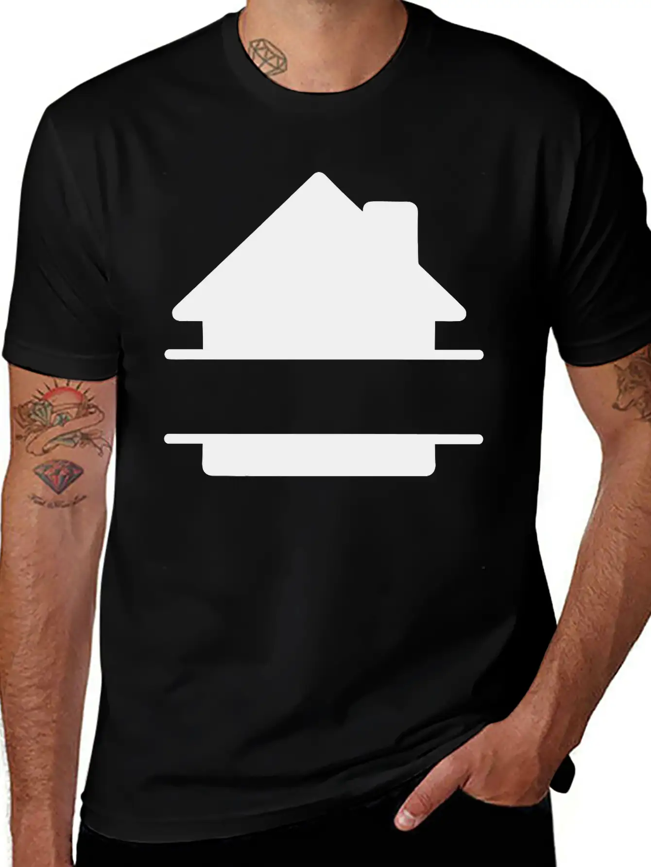 Simple House Shadow Image With Text Space Stylish Everyday T-Shirt – Unisex Basic Cotton Tee