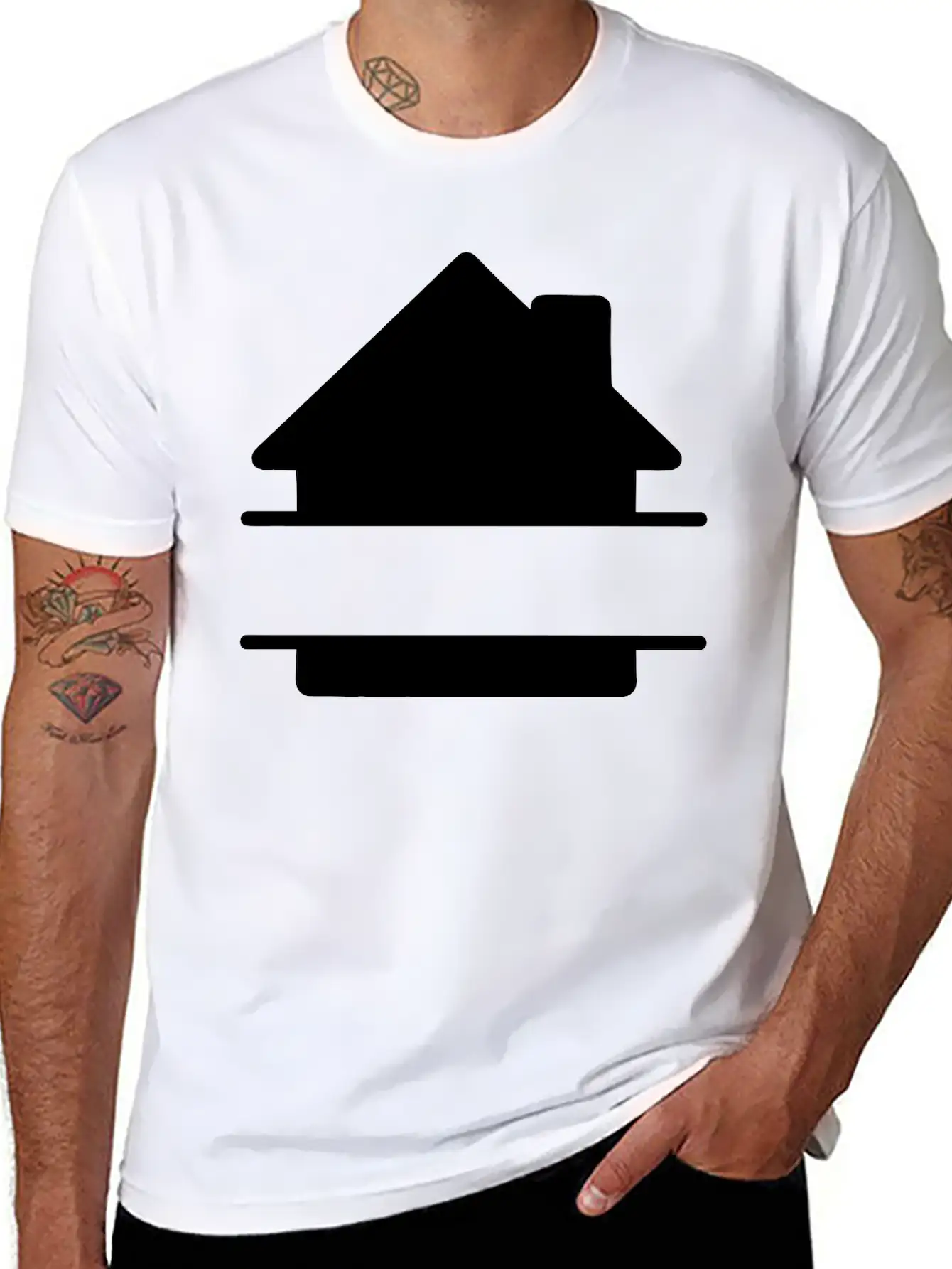 Simple House Shadow Image With Text Space Stylish Everyday T-Shirt – Unisex Basic Cotton Tee
