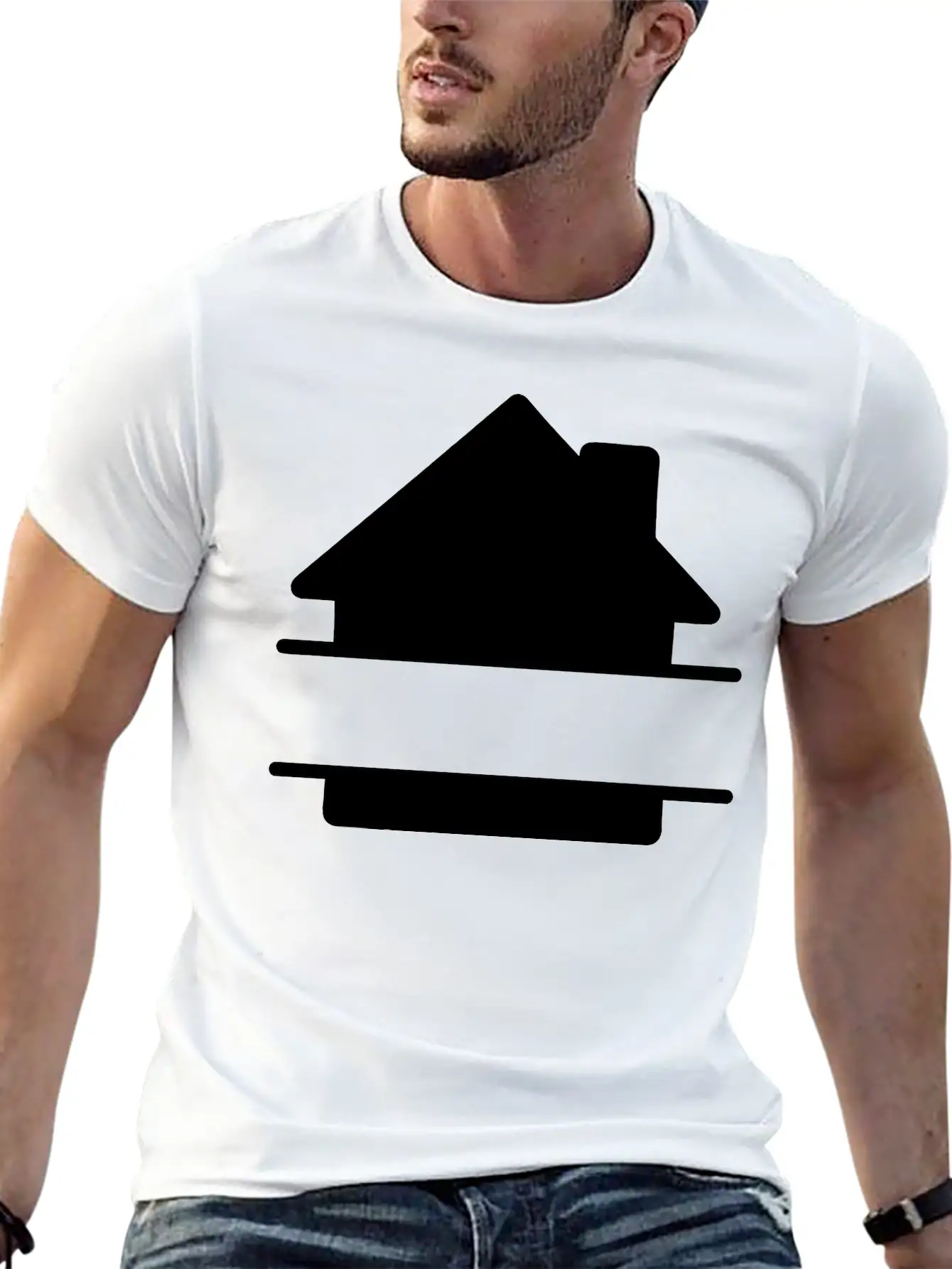 Simple House Shadow Image With Text Space Stylish Everyday T-Shirt – Unisex Basic Cotton Tee