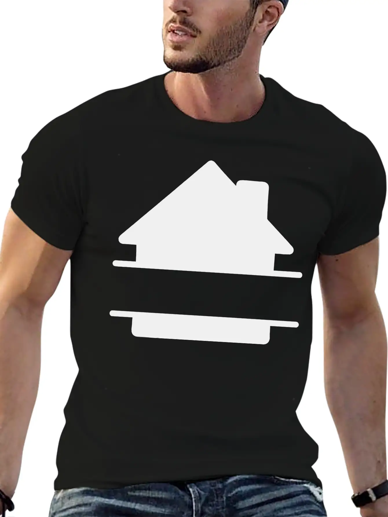 Simple House Shadow Image With Text Space Stylish Everyday T-Shirt – Unisex Basic Cotton Tee