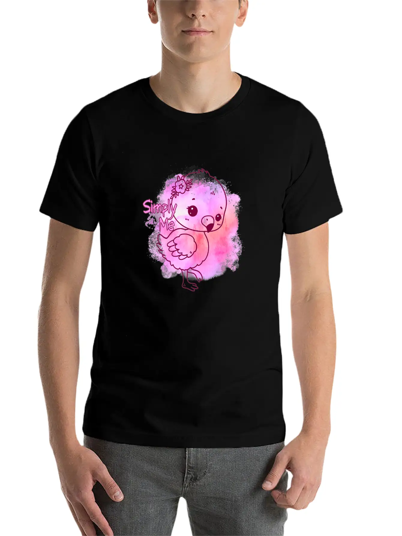 Simply Me Splatter Flamingo Timeless Short Sleeve Tee – Comfy And Minimalist Design