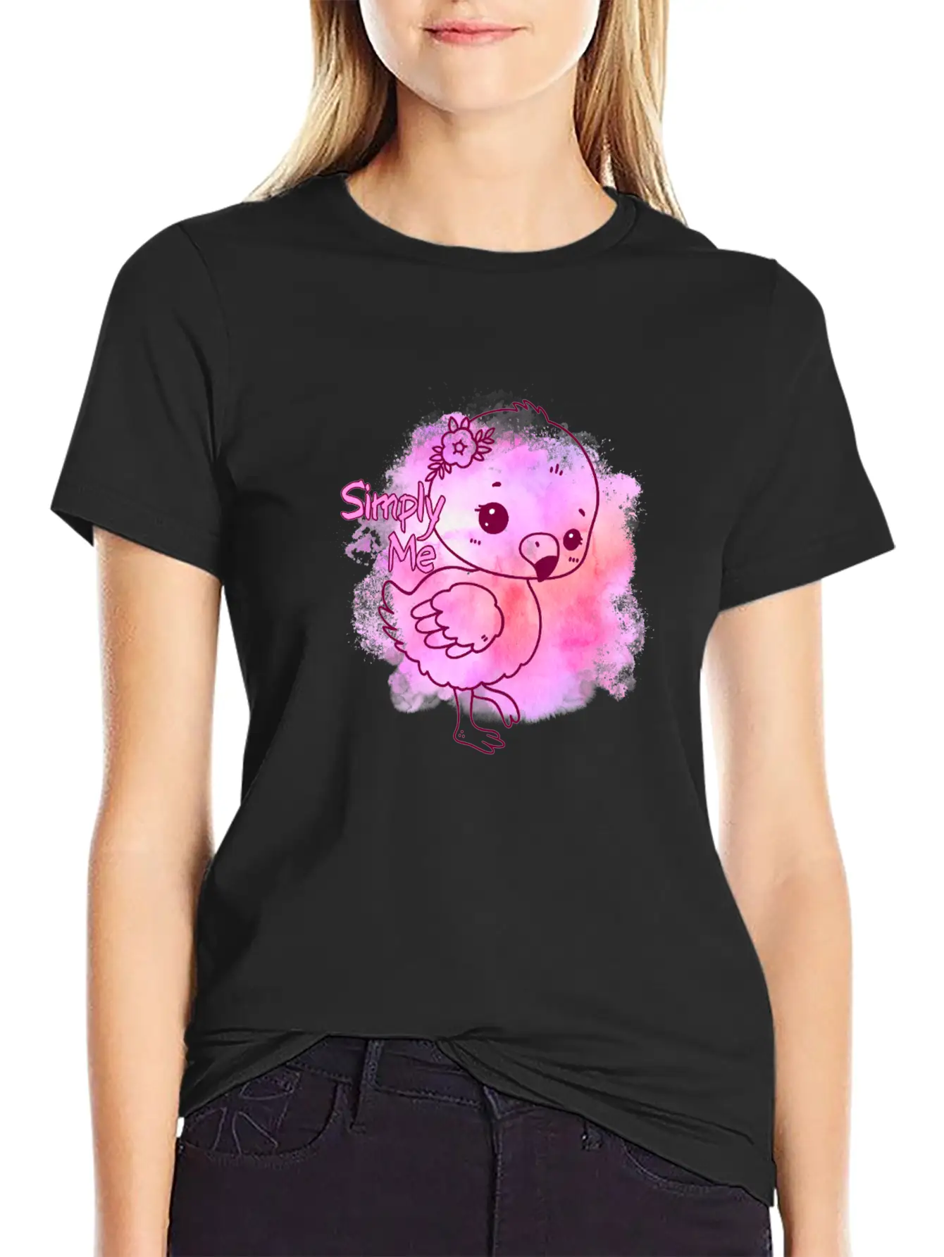 Simply Me Splatter Flamingo Timeless Short Sleeve Tee – Comfy And Minimalist Design