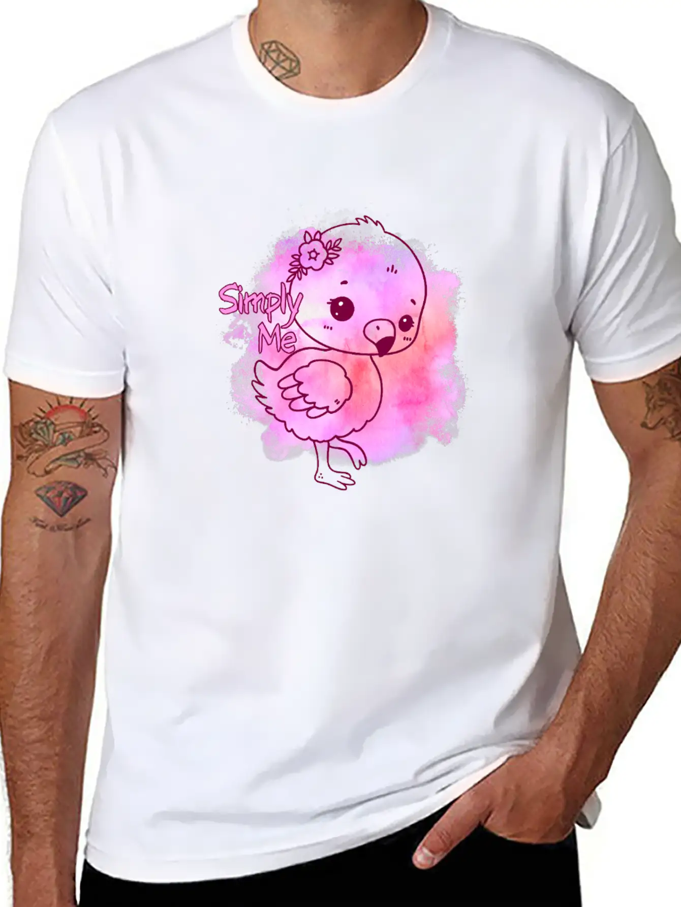 Simply Me Splatter Flamingo Timeless Short Sleeve Tee – Comfy And Minimalist Design