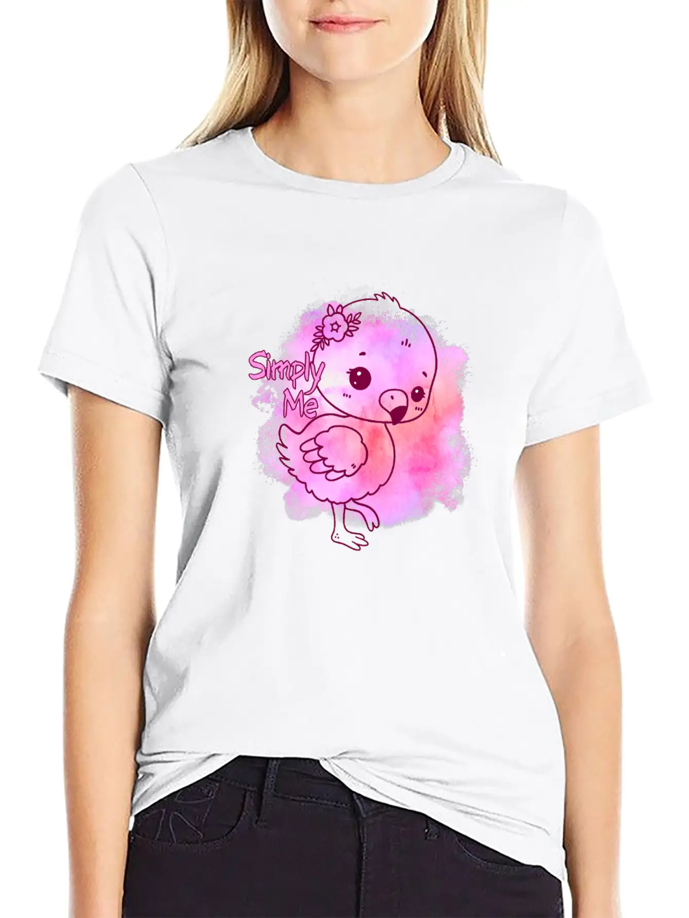 Simply Me Splatter Flamingo Timeless Short Sleeve Tee – Comfy And Minimalist Design