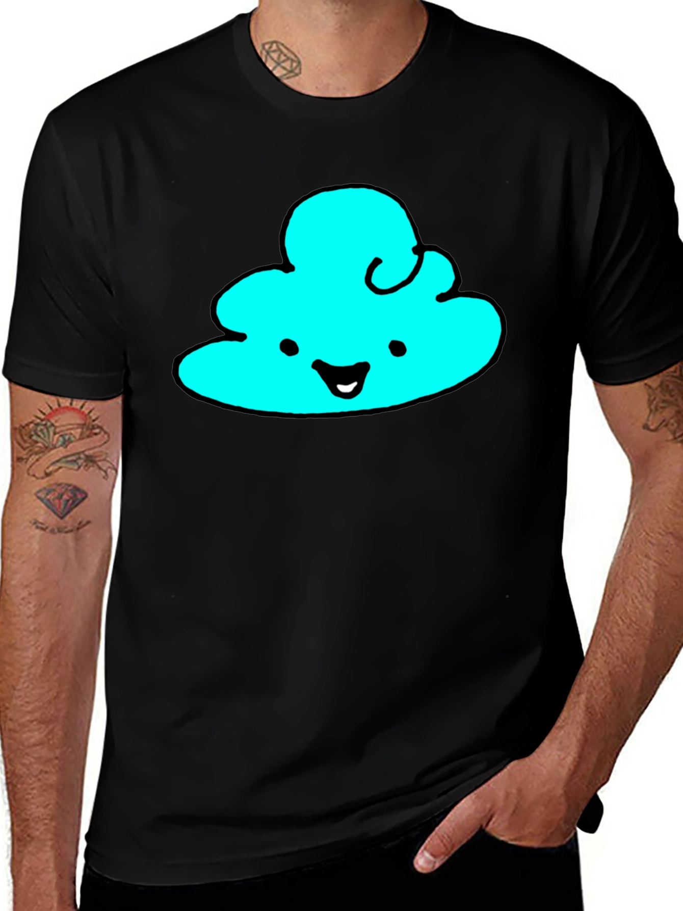 Cute Cloud Graphic Tee - Black Cotton T-Shirt