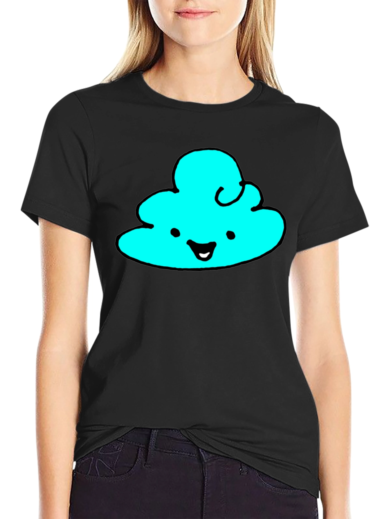 Cute Cloud Graphic Tee - Black Cotton T-Shirt