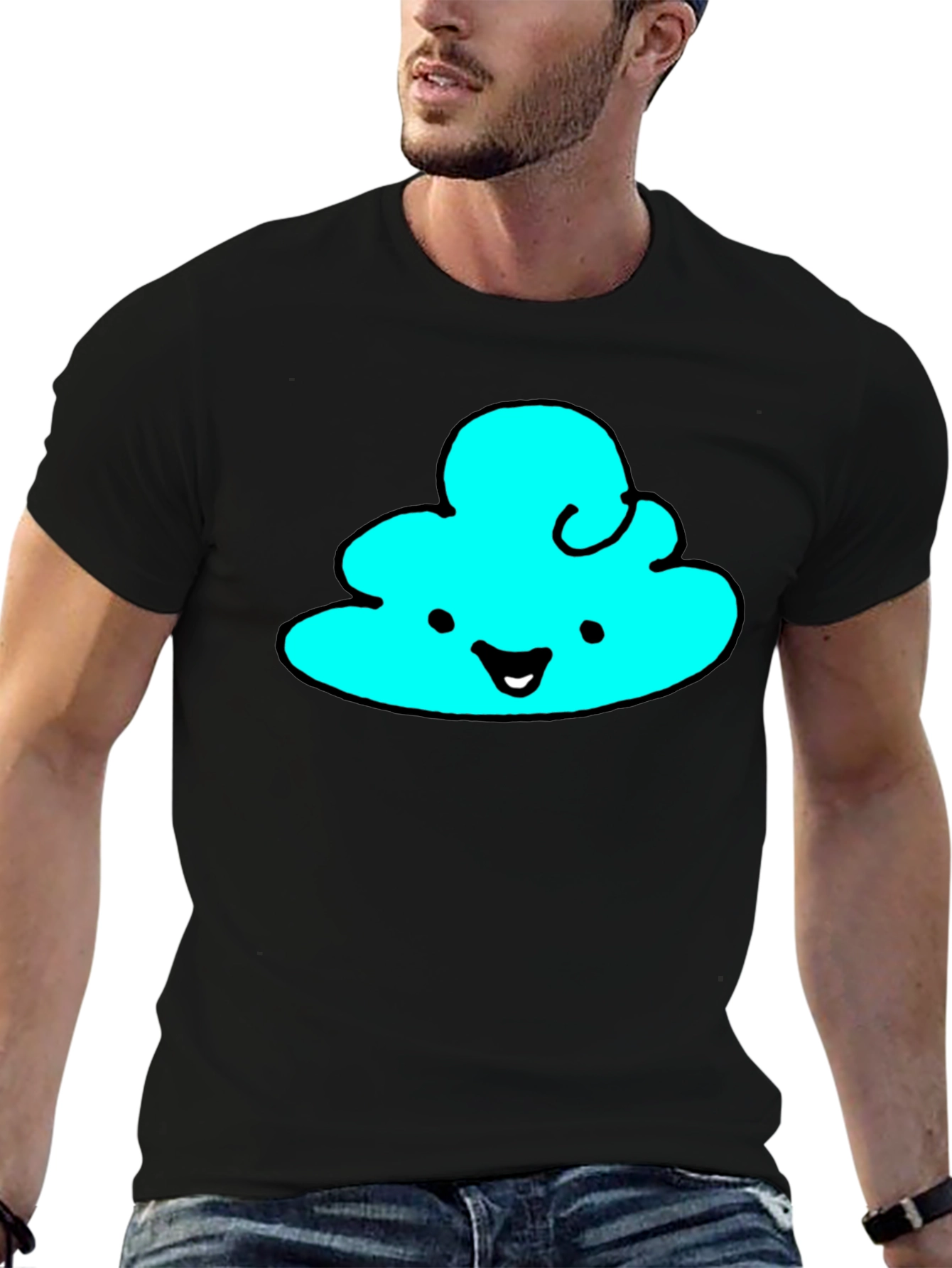 Cute Cloud Graphic Tee - Black Cotton T-Shirt