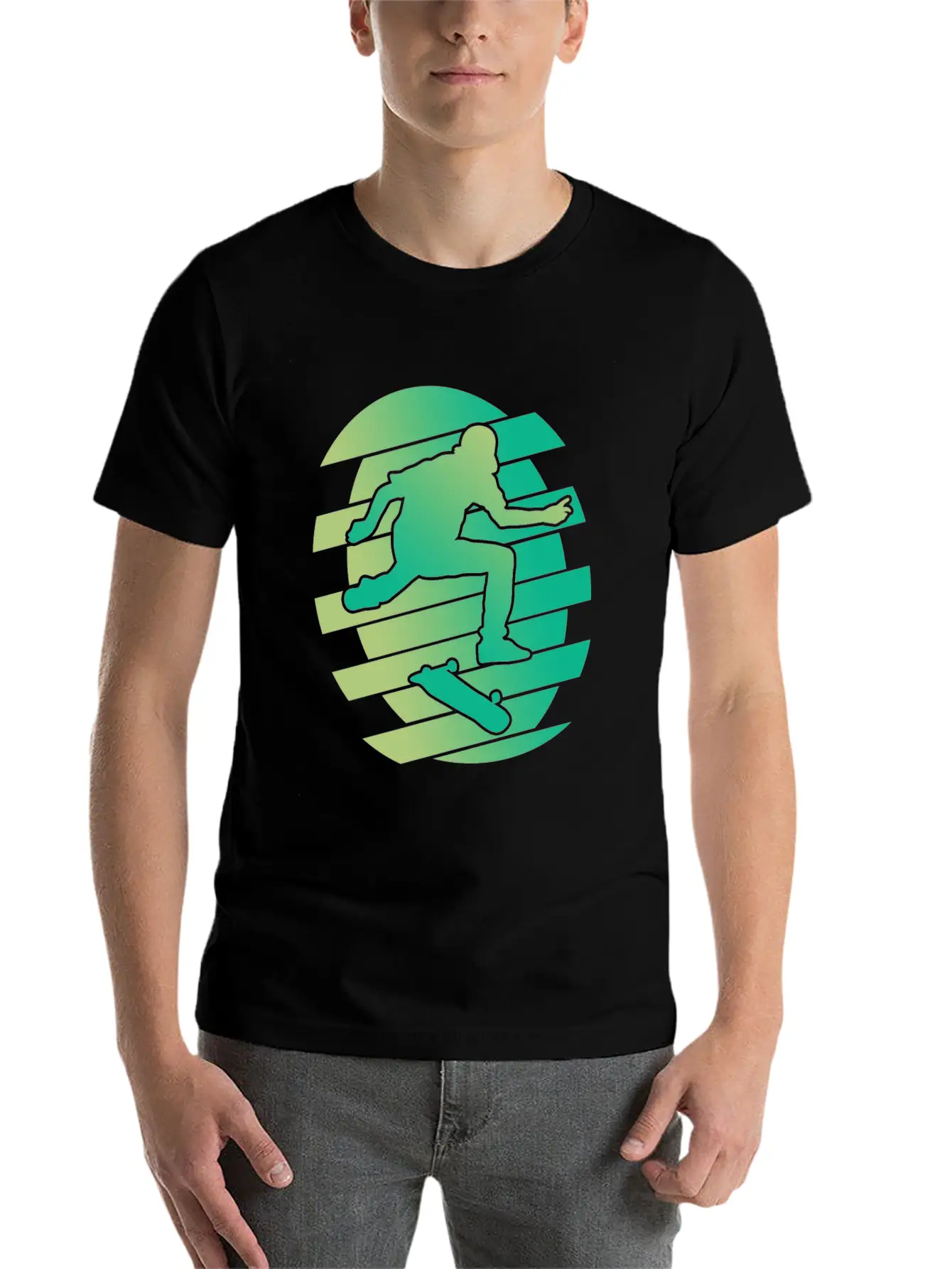 Skate Skater Skateboard Skating Green Stylish Everyday T-Shirt – Unisex Basic Cotton Tee