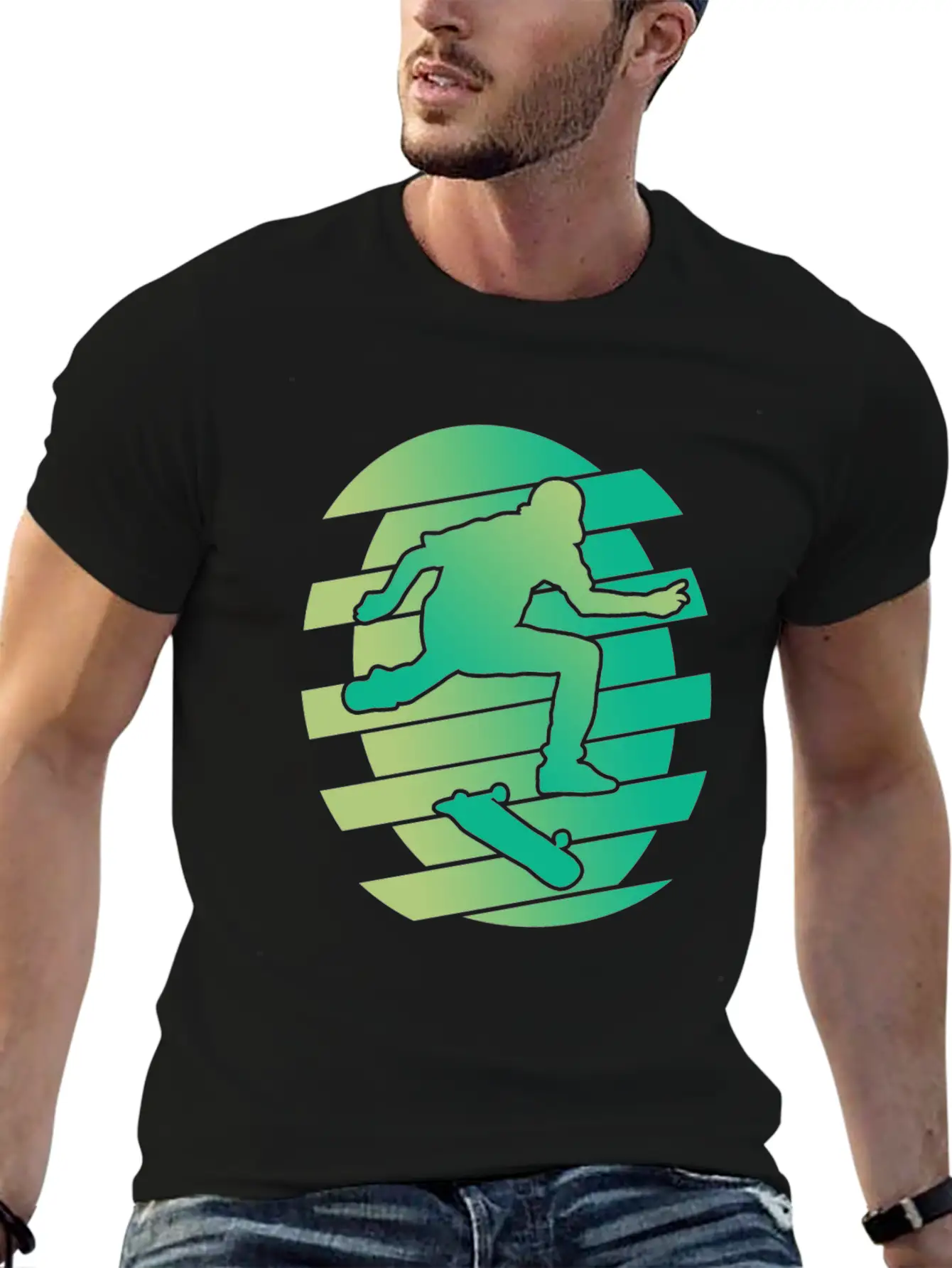 Skate Skater Skateboard Skating Green Stylish Everyday T-Shirt – Unisex Basic Cotton Tee