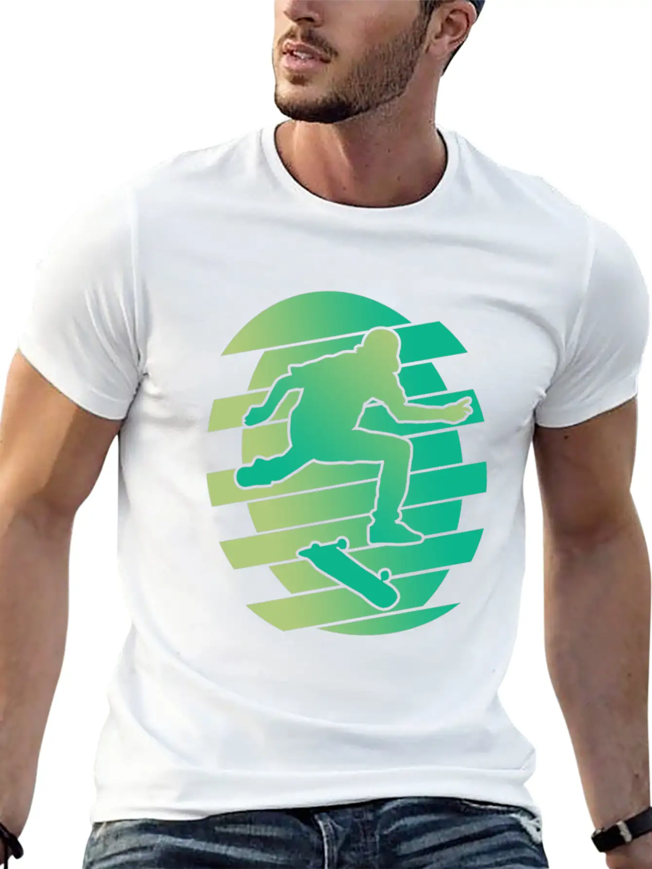 Skate Skater Skateboard Skating Green Stylish Everyday T-Shirt – Unisex Basic Cotton Tee